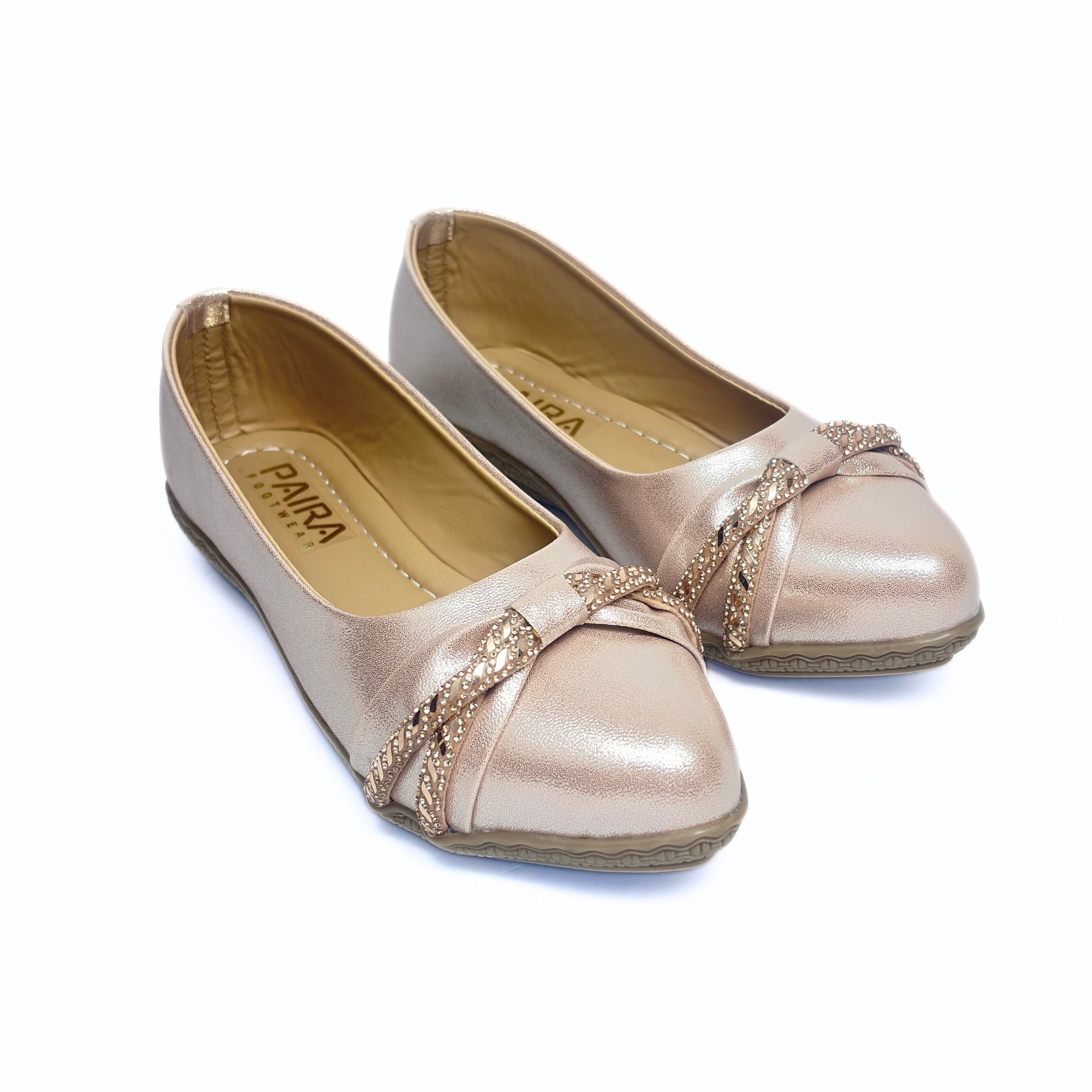 Girls Party Wear Bellies for Kids | Metallic Rose Gold Finish with Embellished Knot Design | Soft Inner Lining | Comfortable Flat Sole | Easy Slip-On | Size 3 UK