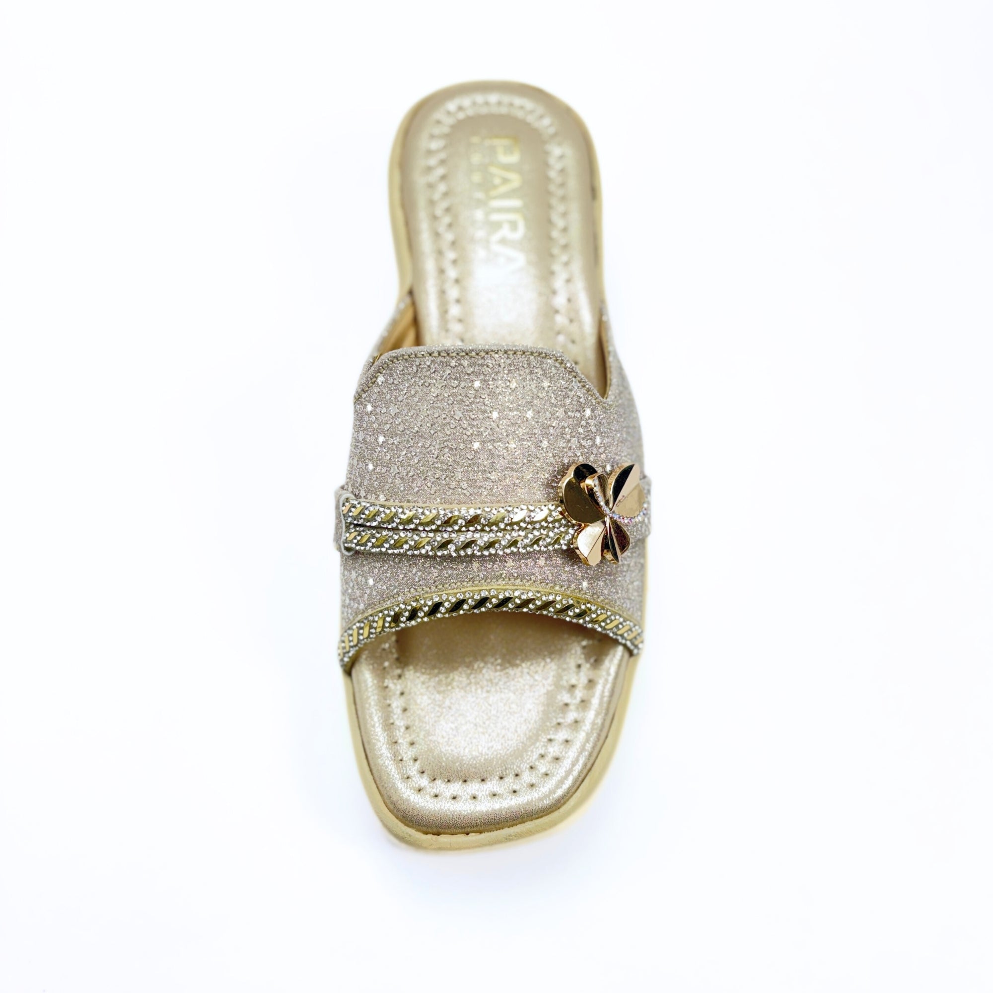 Girls Party Wear Sandals for Kids | Glitter Wedge Heel Slippers with Flower Design | Comfortable & Lightweight | Champagne Gold | Size 1 UK