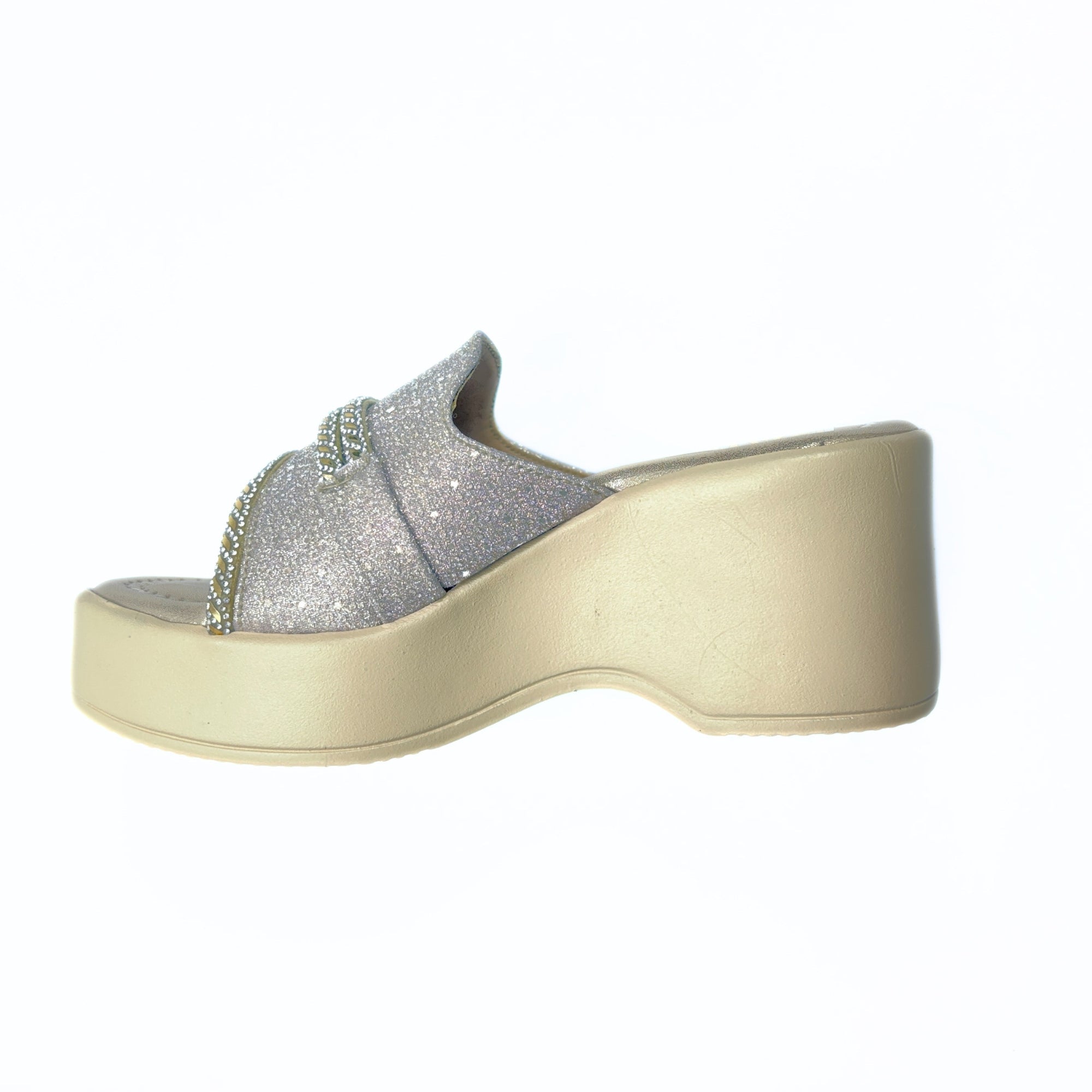 Girls Party Wear Sandals for Kids | Glitter Wedge Heel Slippers with Flower Design | Comfortable & Lightweight | Champagne Gold | Size 1 UK