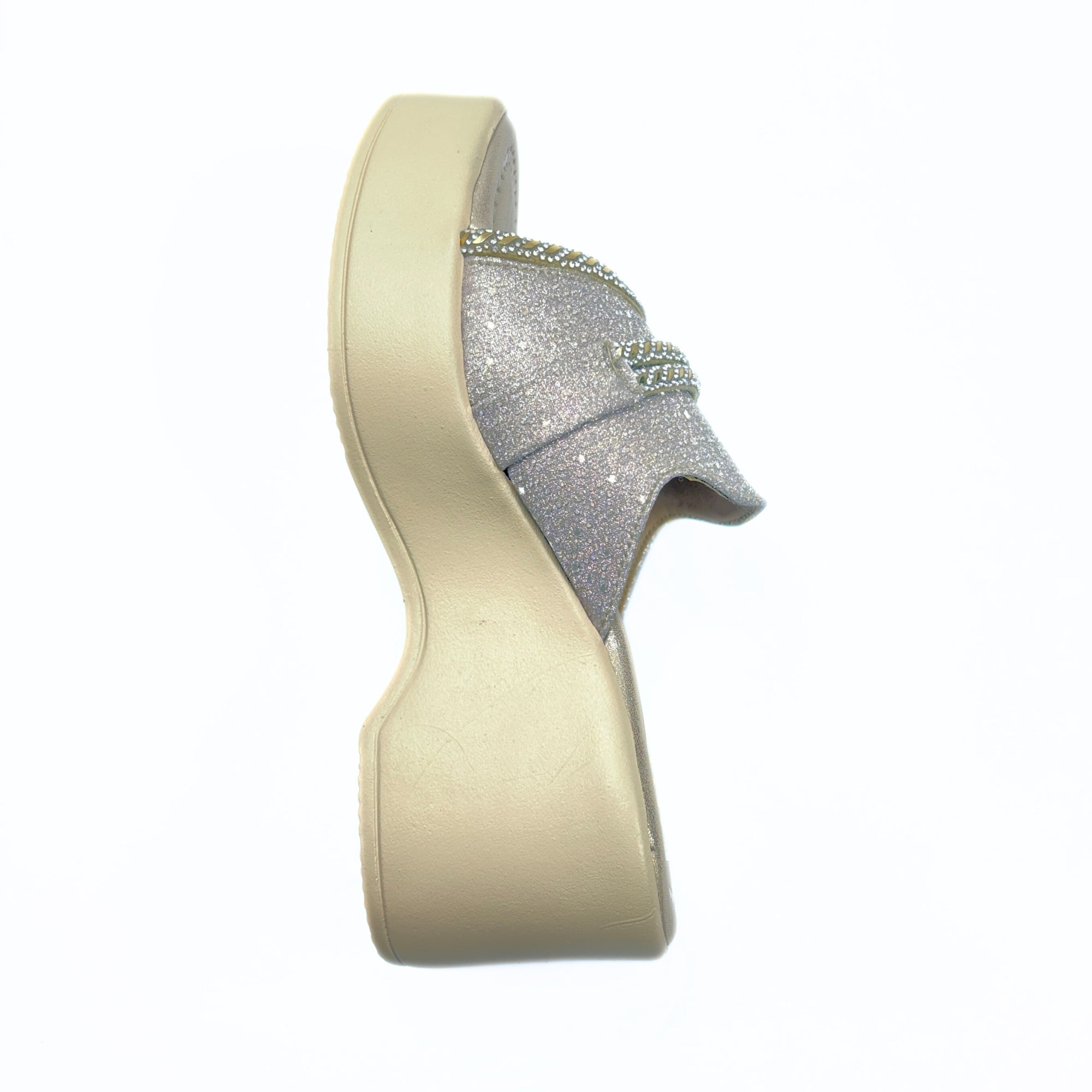 Girls Party Wear Sandals for Kids | Glitter Wedge Heel Slippers with Flower Design | Comfortable & Lightweight | Champagne Gold | Size 1 UK