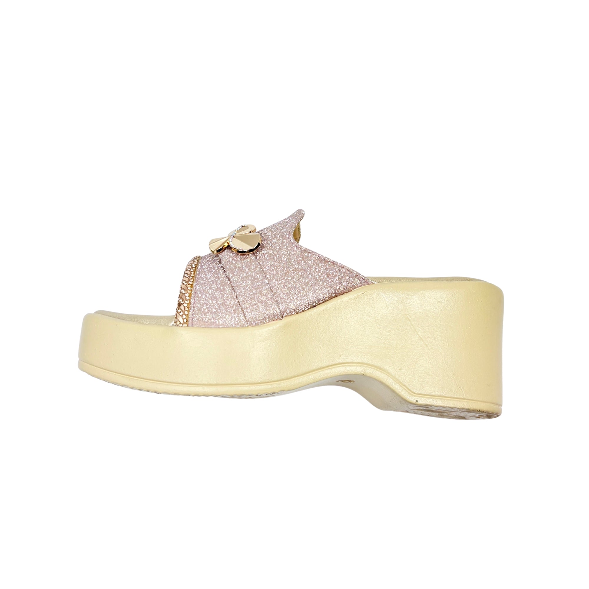 Girls Party Wear Sandals for Kids | Glitter Wedge Heel Slippers with Flower Design | Comfortable & Lightweight | Rose Gold Pink | Size 4 UK