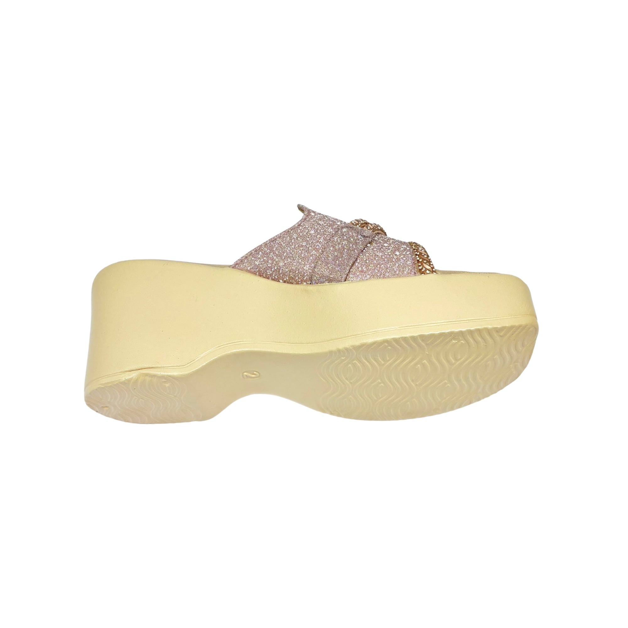 Girls Party Wear Sandals for Kids | Glitter Wedge Heel Slippers with Flower Design | Comfortable & Lightweight | Rose Gold Pink | Size 3 UK