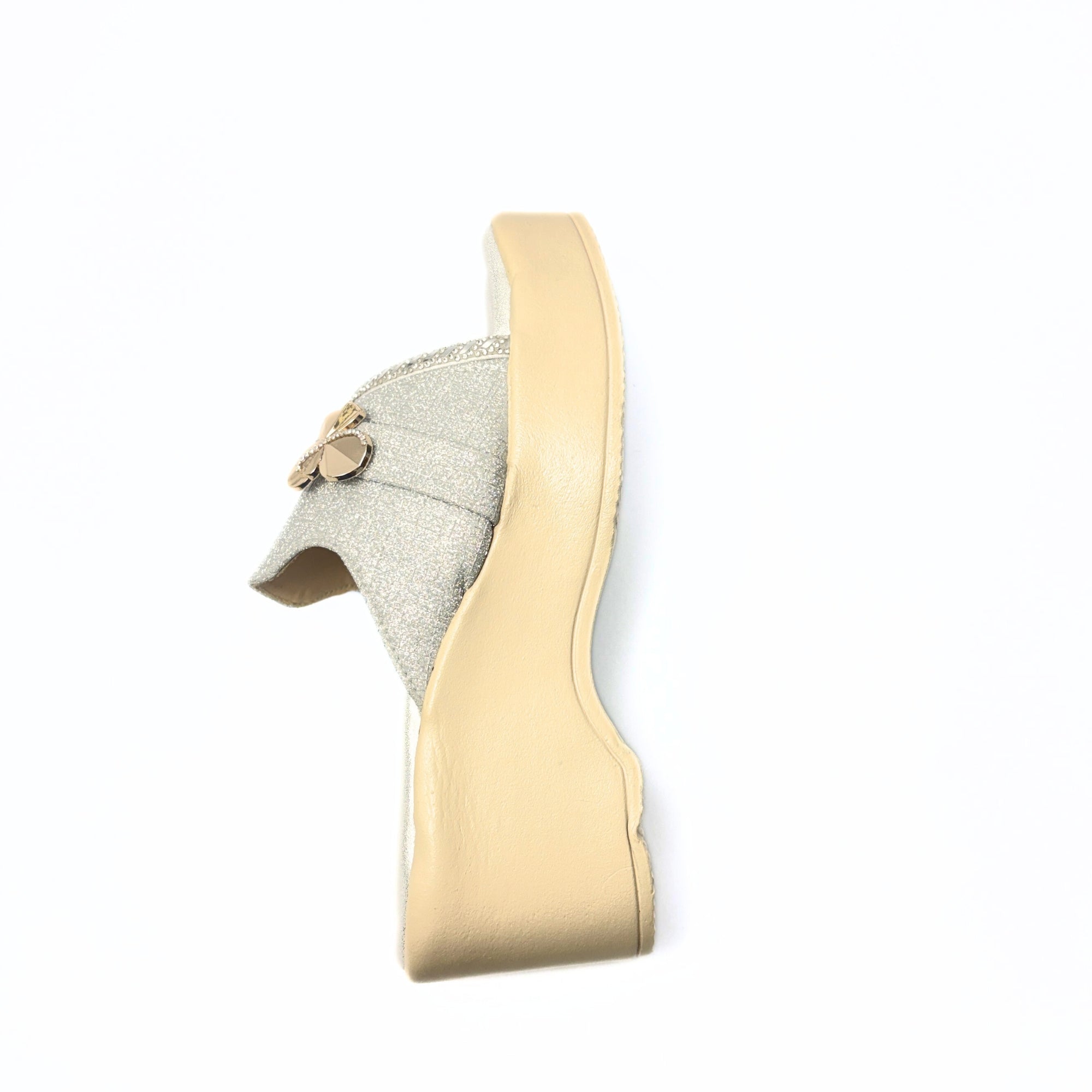 Girls Party Wear Sandals for Kids | Glitter Wedge Heel Slippers with Flower Design | Comfortable & Lightweight | Shimmer Silver | Size 4 UK