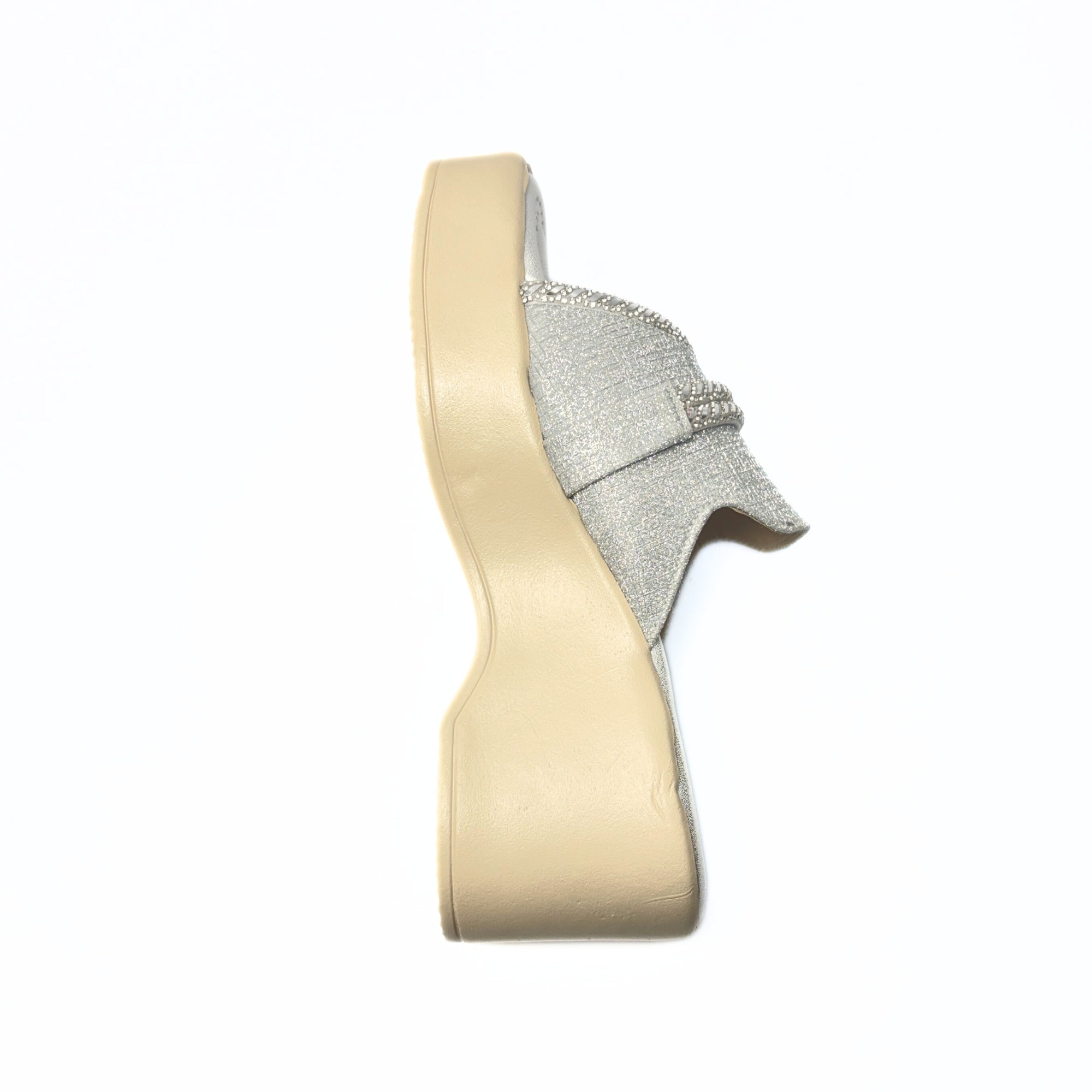 Girls Party Wear Sandals for Kids | Glitter Wedge Heel Slippers with Flower Design | Comfortable & Lightweight | Shimmer Silver | Size 4 UK