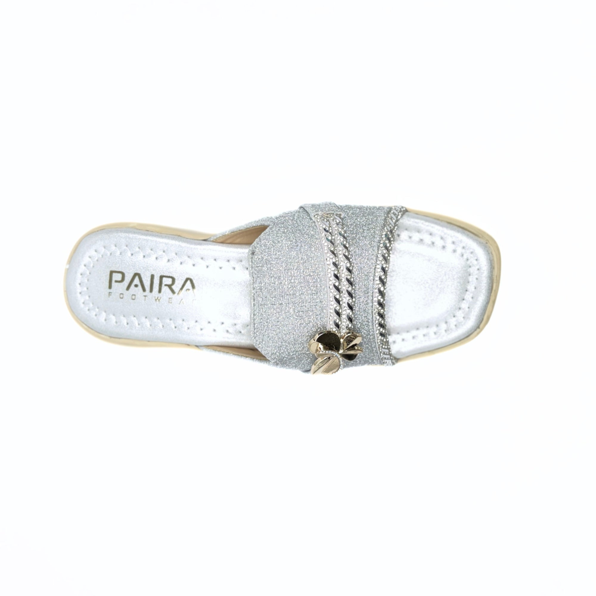 Girls Party Wear Sandals for Kids | Glitter Wedge Heel Slippers with Flower Design | Comfortable & Lightweight | Shimmer Silver | Size 2 UK