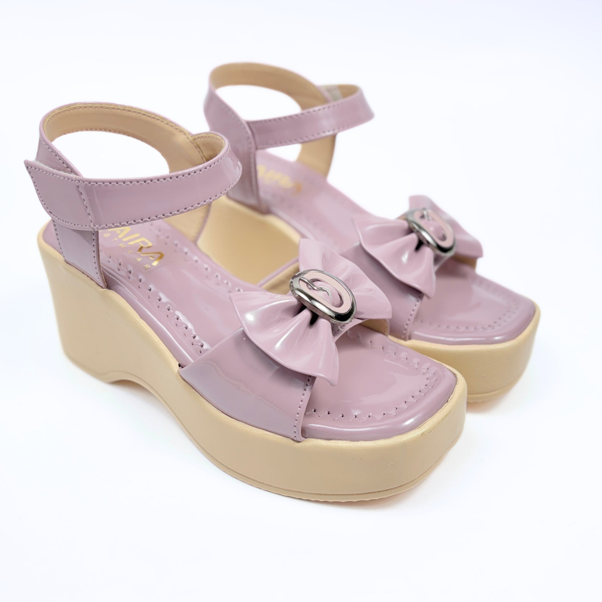 Girls Party Wear Sandals for Kids | Ankle Strap Wedge Heel with Bow Design | Comfortable & Secure Fit | Blush Pink | Size 3 UK
