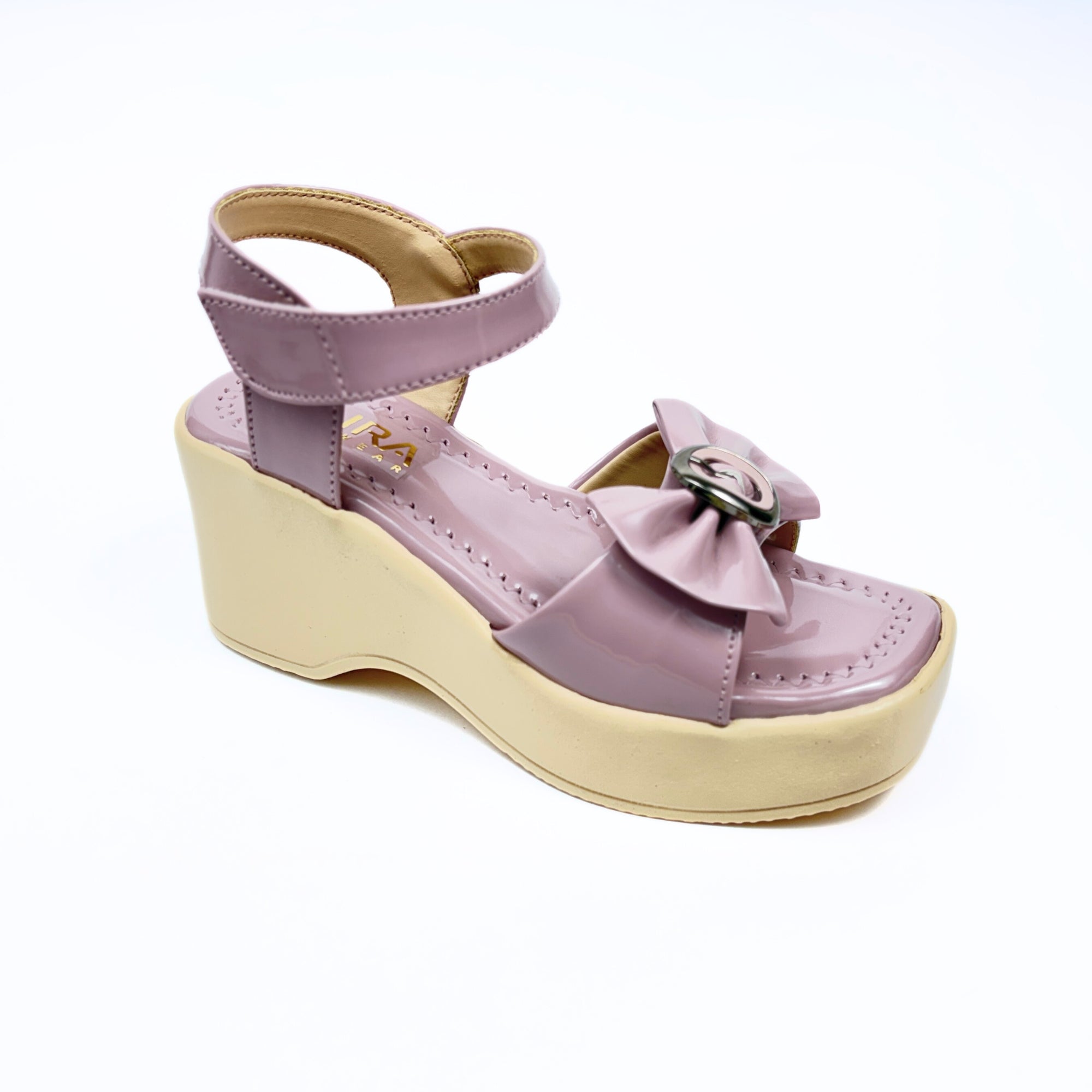 Girls Party Wear Sandals for Kids | Ankle Strap Wedge Heel with Bow Design | Comfortable & Secure Fit | Blush Pink | Size 4 UK