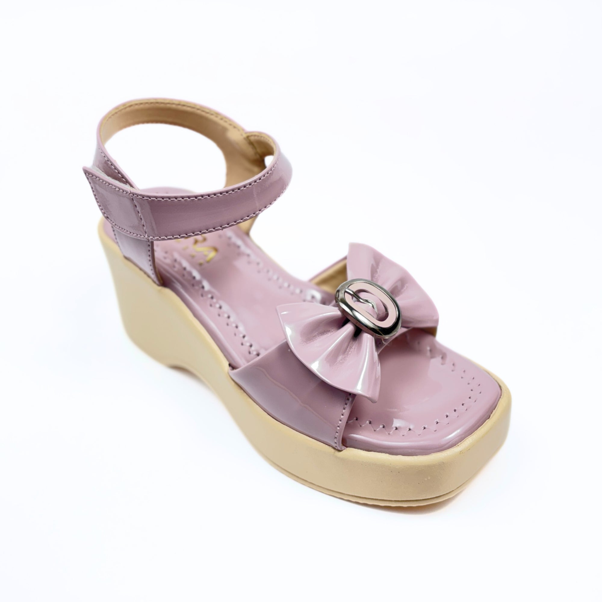 Girls Party Wear Sandals for Kids | Ankle Strap Wedge Heel with Bow Design | Comfortable & Secure Fit | Blush Pink | Size 11 UK