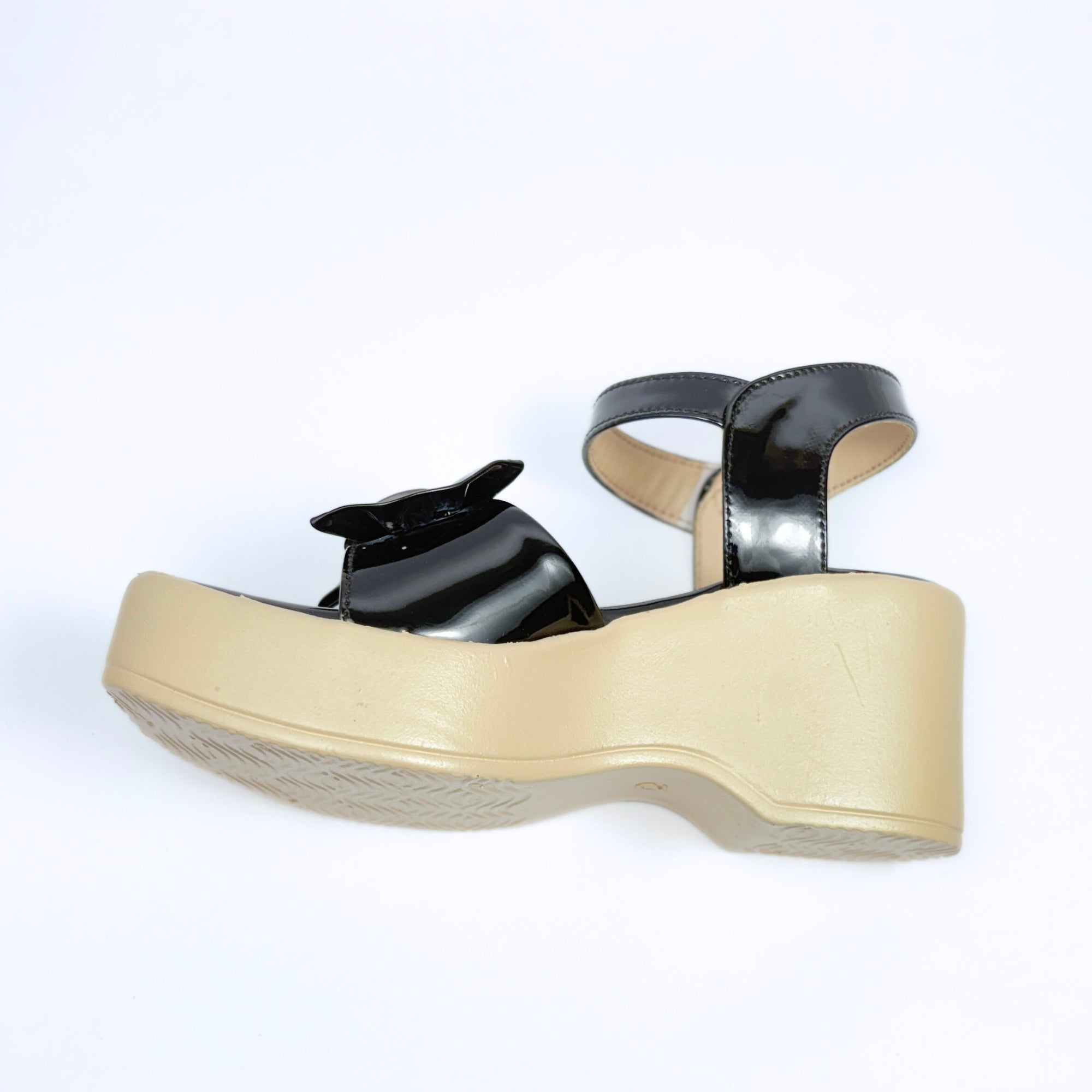 Girls Party Wear Sandals for Kids | Glossy Ankle Strap Wedge Heel with Bow Design | Comfortable & Secure Fit | Classic Black | Size 12 UK