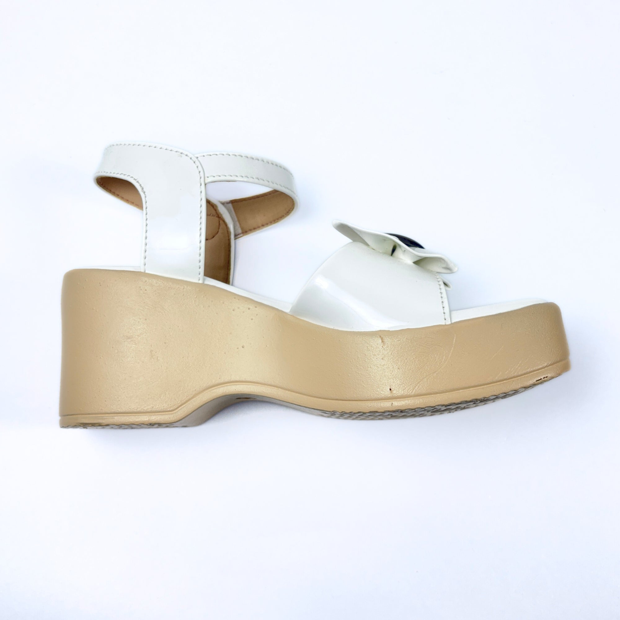 Girls Party Wear Sandals for Kids | Ankle Strap Wedge Heel with Bow Design | Comfortable & Secure Fit | Pearl White | Size 12 UK