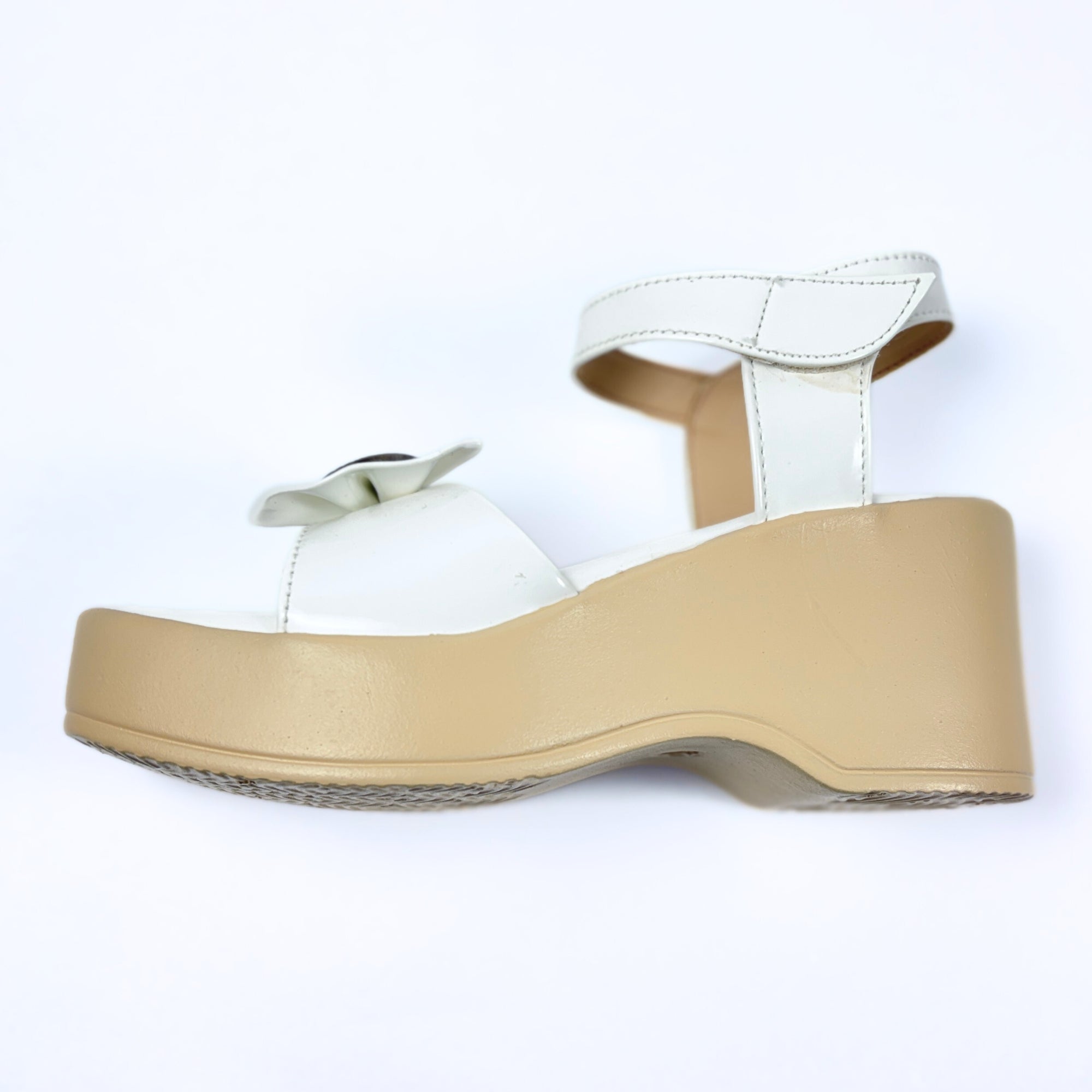 Girls Party Wear Sandals for Kids | Ankle Strap Wedge Heel with Bow Design | Comfortable & Secure Fit | Pearl White | Size 4 UK