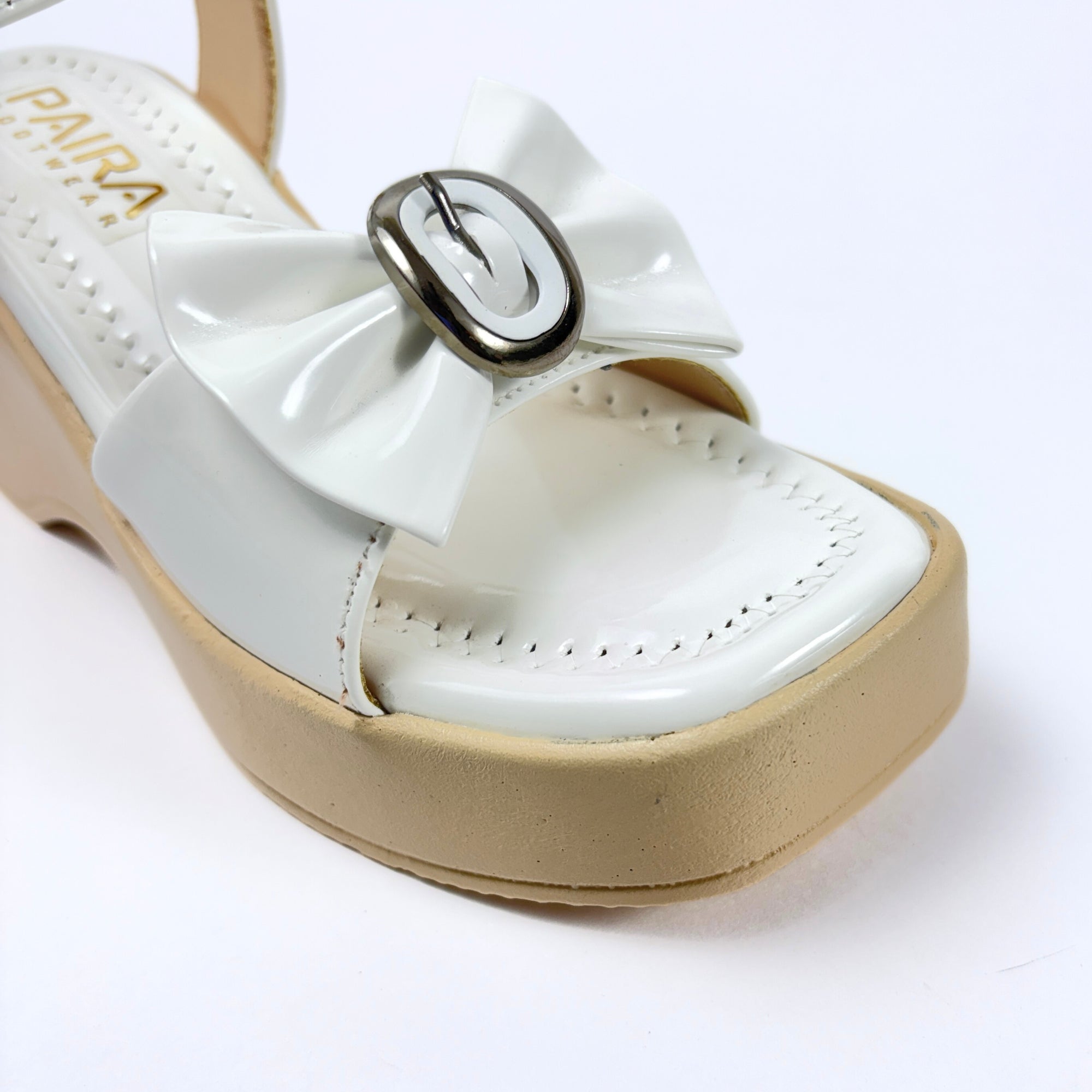 Girls Party Wear Sandals for Kids | Ankle Strap Wedge Heel with Bow Design | Comfortable & Secure Fit | Pearl White | Size 12 UK