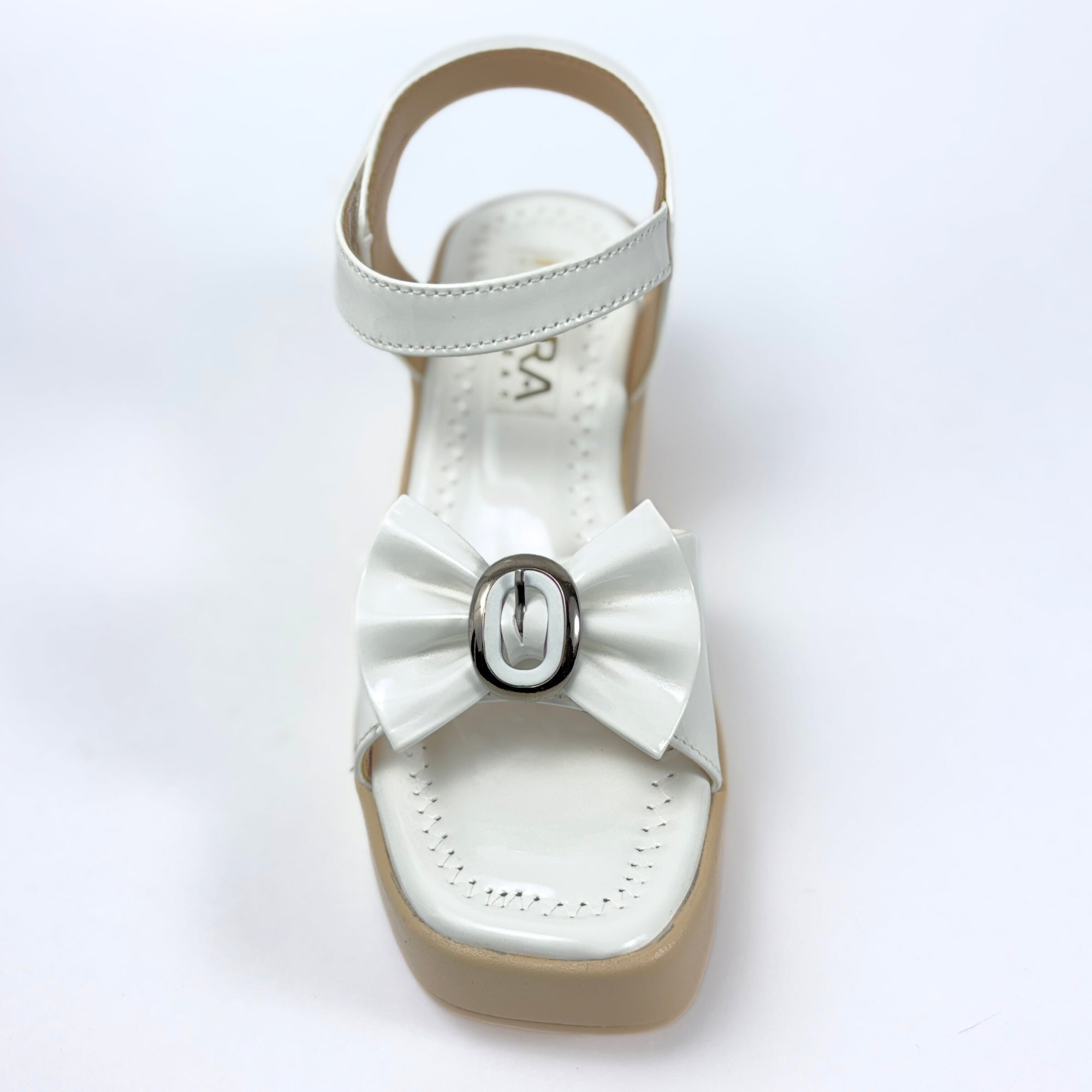 Girls Party Wear Sandals for Kids | Ankle Strap Wedge Heel with Bow Design | Comfortable & Secure Fit | Pearl White | Size 5 UK