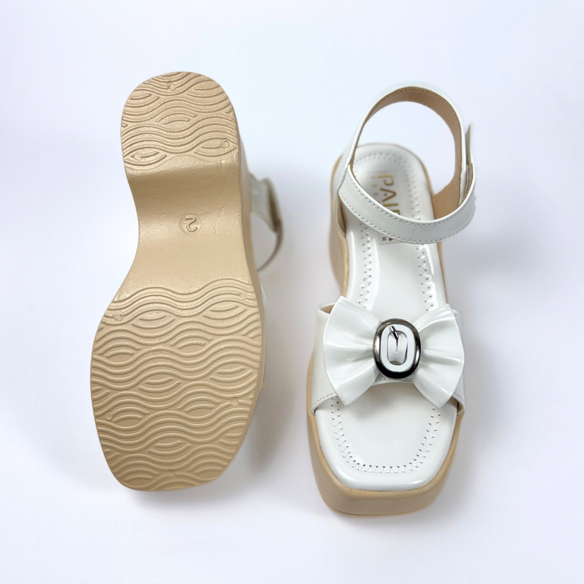 Girls Party Wear Sandals for Kids | Ankle Strap Wedge Heel with Bow Design | Comfortable & Secure Fit | Pearl White | Size 12 UK