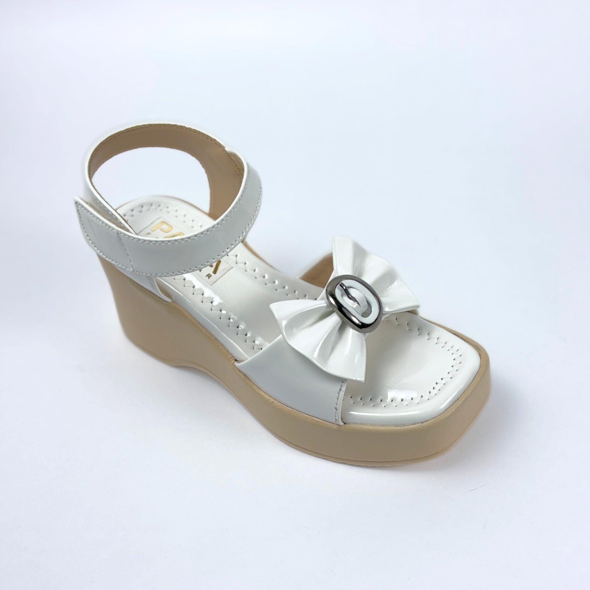 Girls Party Wear Sandals for Kids | Ankle Strap Wedge Heel with Bow Design | Comfortable & Secure Fit | Pearl White | Size 4 UK