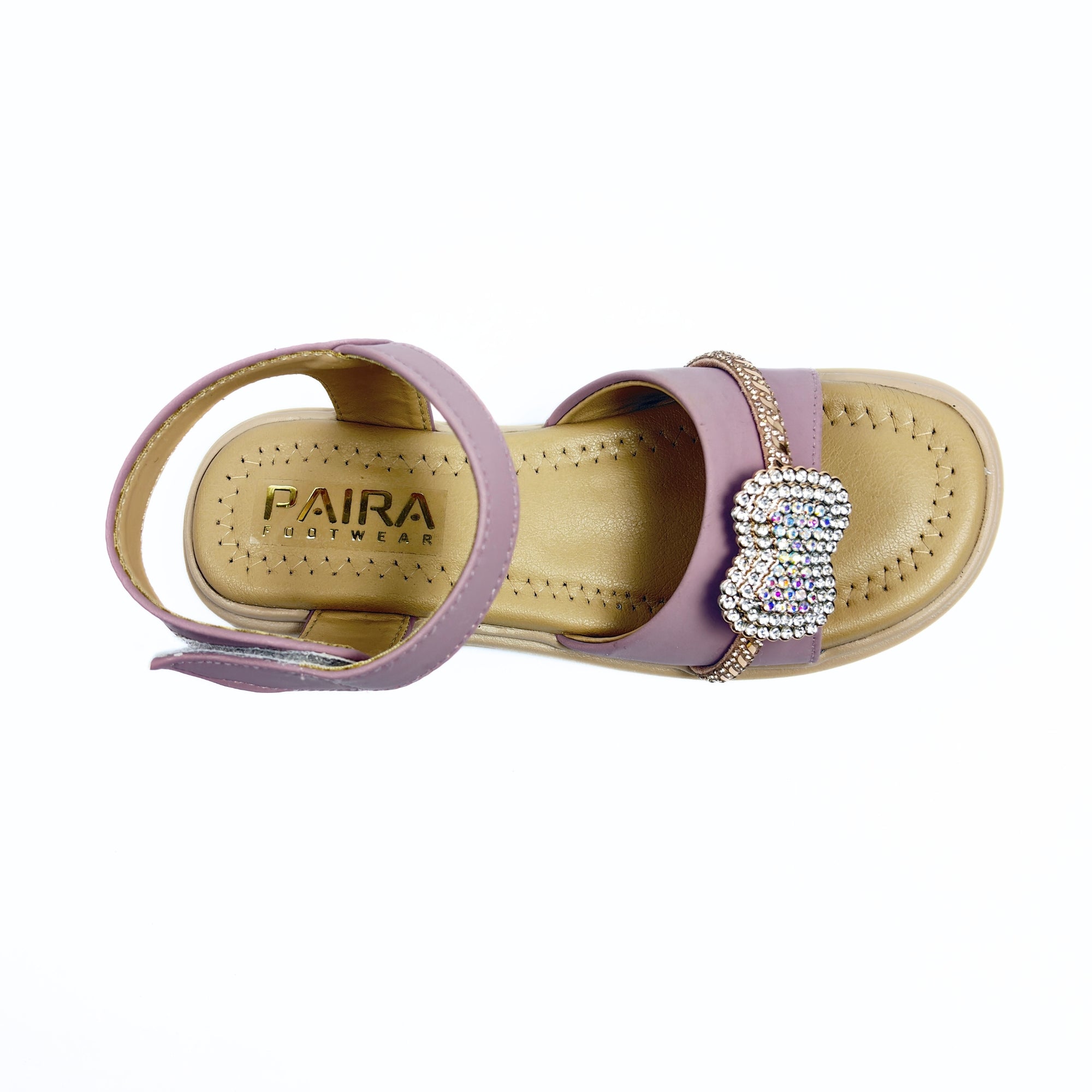 Girls Casual Party Wear Sandals for Kids | Crystal Embellished Center Strap with Ankle Strap | Comfortable Low Heel | Secure & Stylish Fit | Dusty Mauve | Size 4 UK