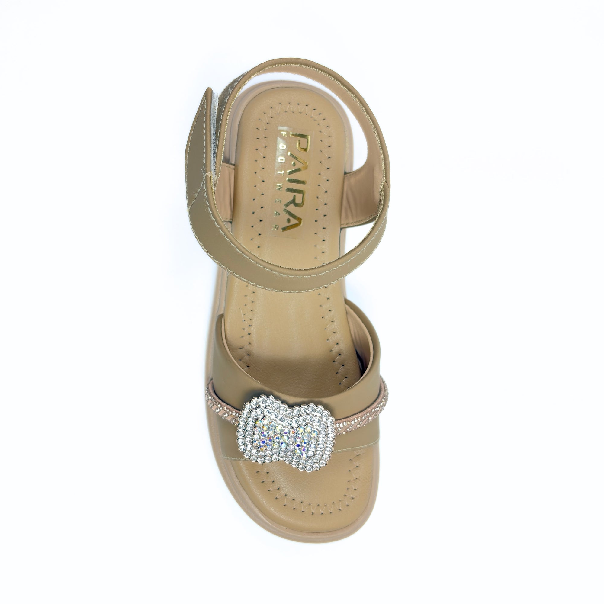 Girls Casual Party Wear Sandals for Kids | Crystal Embellished Center Strap with Ankle Strap | Comfortable Low Heel | Secure & Stylish Fit | Warm Taupe | Size 12 UK