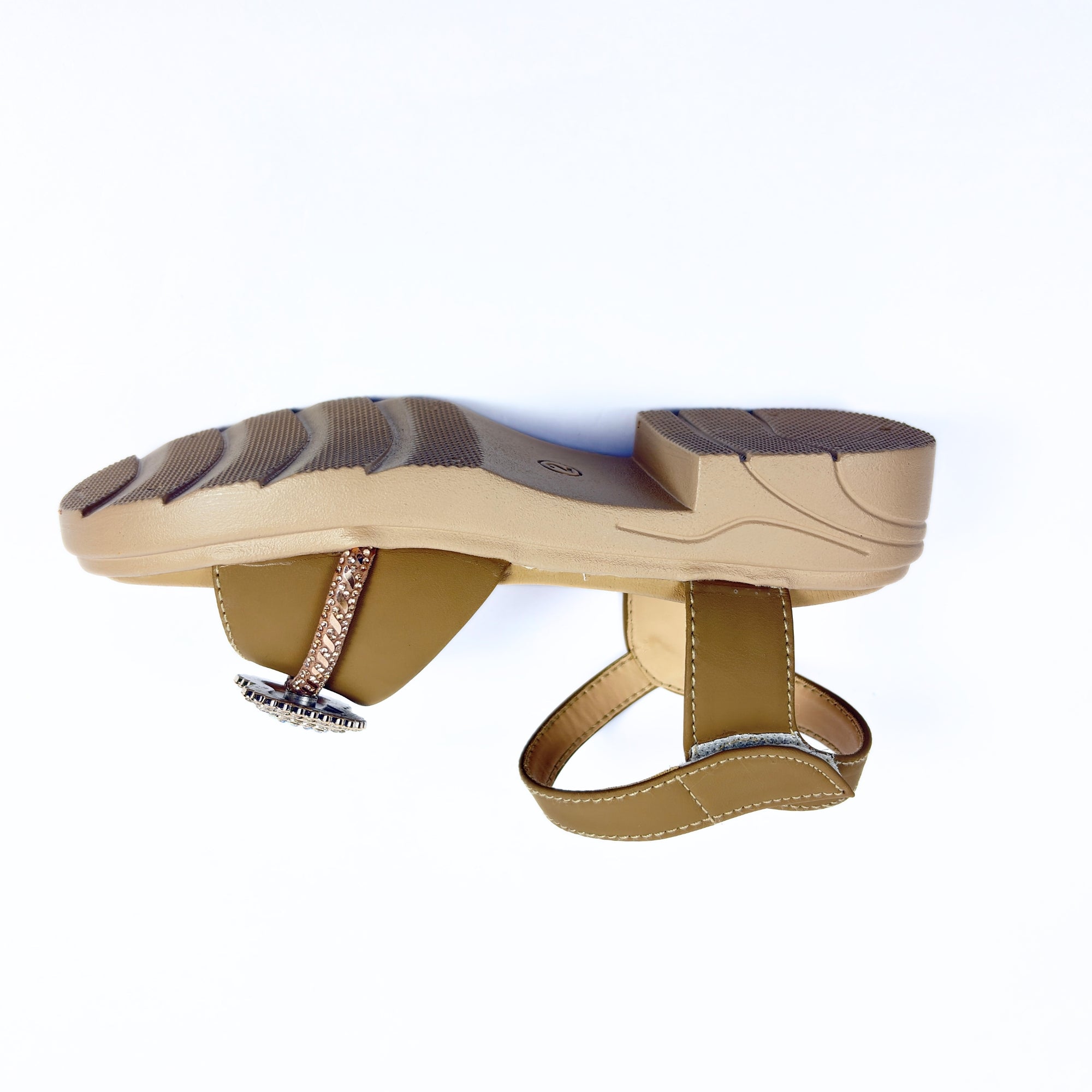 Girls Casual Party Wear Sandals for Kids | Crystal Embellished Center Strap with Ankle Strap | Comfortable Low Heel | Secure & Stylish Fit | Warm Taupe | Size 11 UK