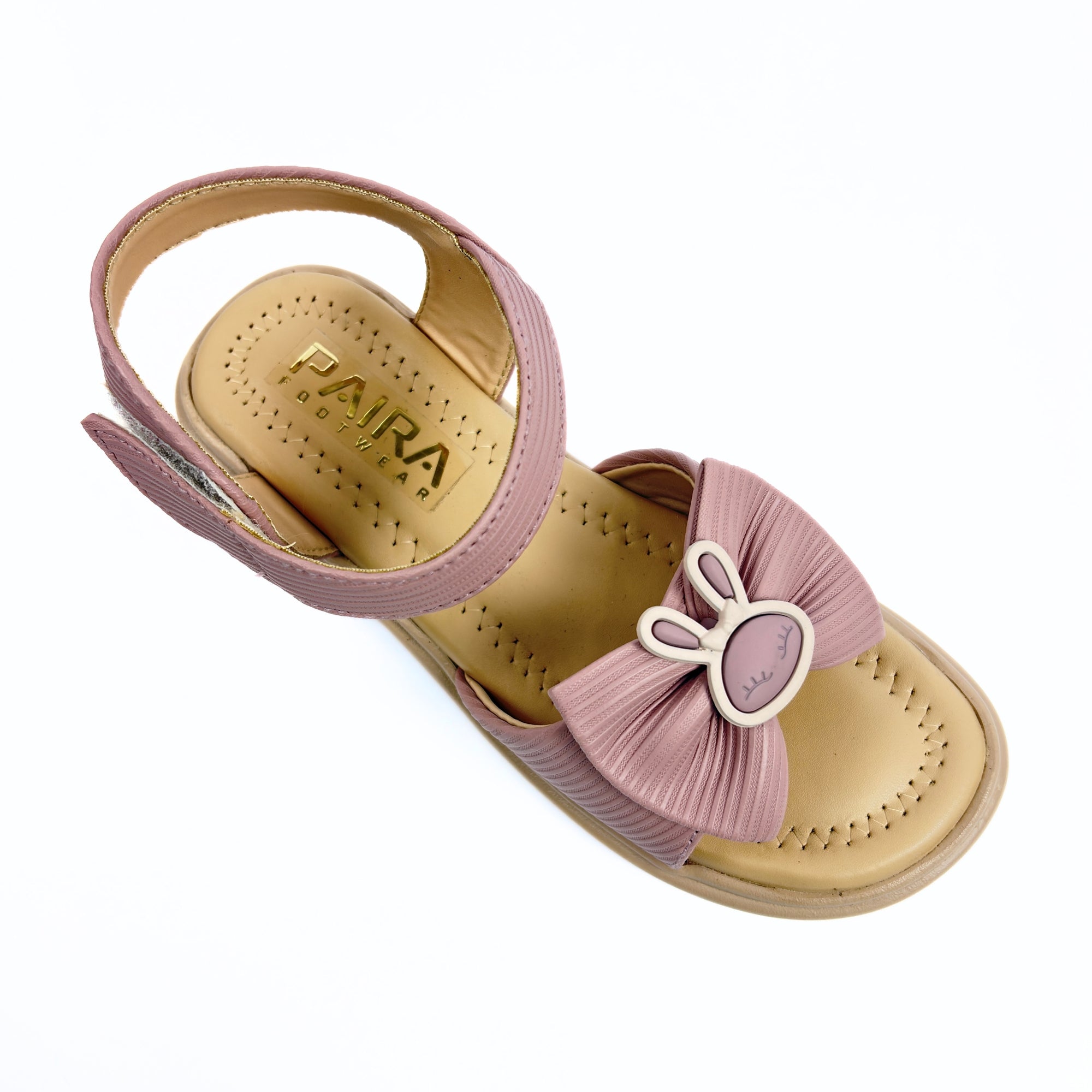 Girls Casual Party Wear Sandals for Kids | Textured Bow Front Strap with Ankle Strap | Comfortable Low Heel | Secure & Cute Fit | Blush Mauve | Size 5 UK