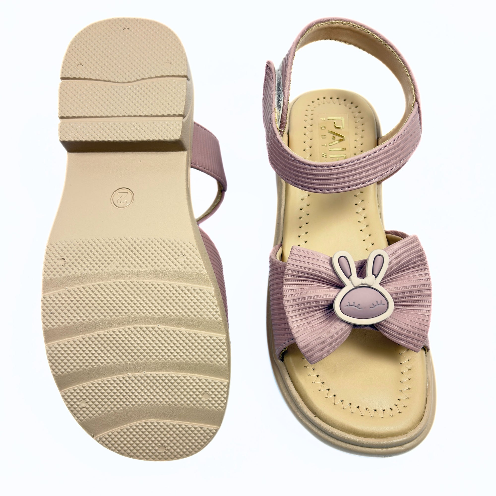 Girls Casual Party Wear Sandals for Kids | Textured Bow Front Strap with Ankle Strap | Comfortable Low Heel | Secure & Cute Fit | Blush Mauve | Size 13 UK
