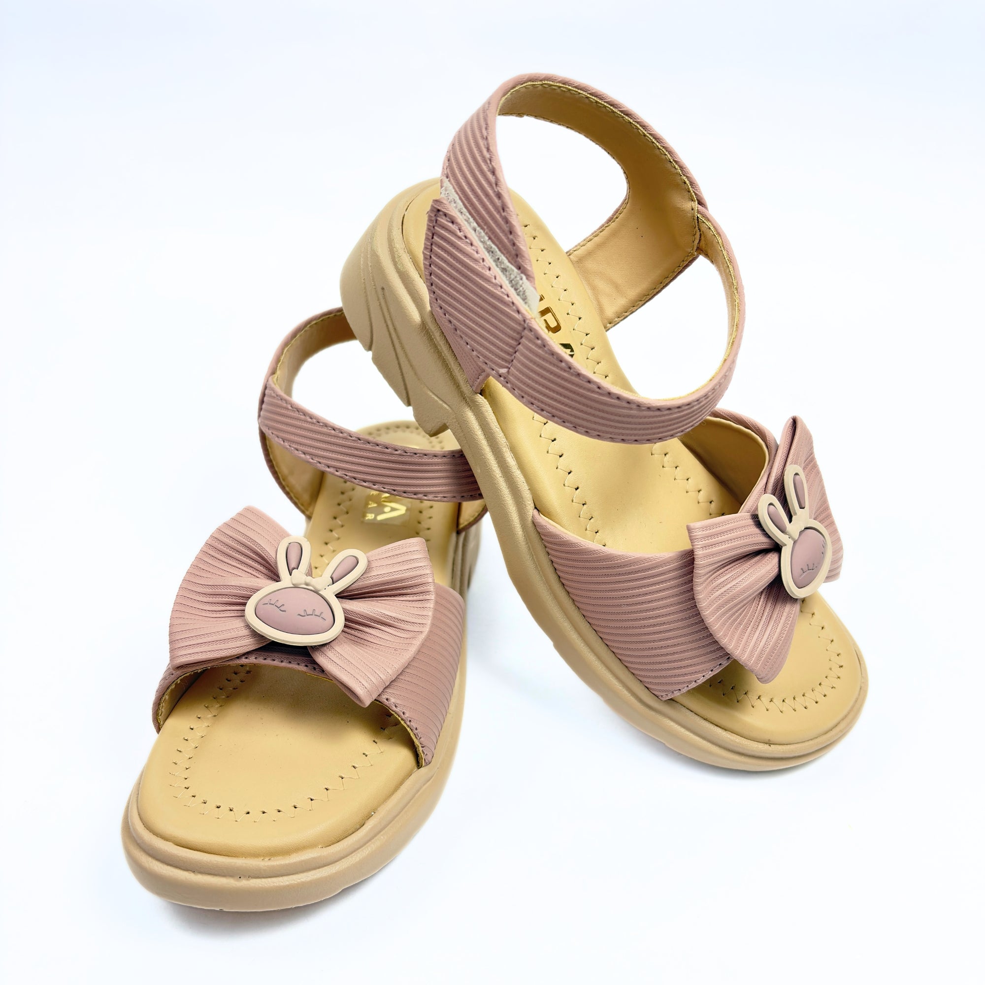 Girls Casual Party Wear Sandals for Kids | Textured Bow Front Strap with Ankle Strap | Comfortable Low Heel | Secure & Cute Fit | Blush Mauve | Size 13 UK