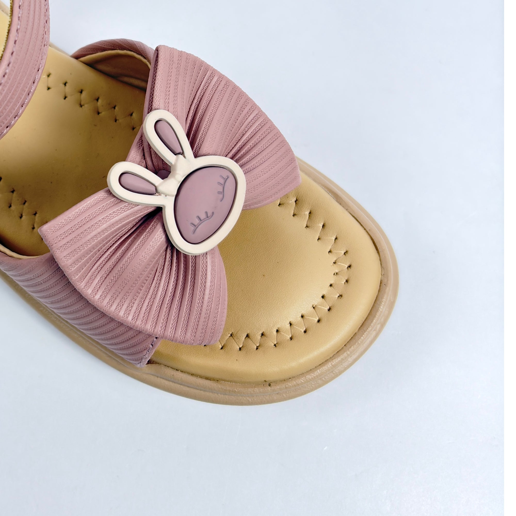 Girls Casual Party Wear Sandals for Kids | Textured Bow Front Strap with Ankle Strap | Comfortable Low Heel | Secure & Cute Fit | Blush Mauve | Size 1 UK