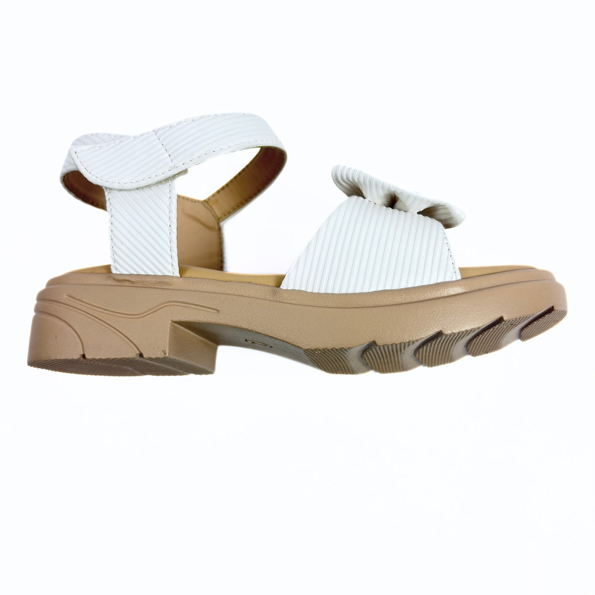 Girls Casual Party Wear Sandals for Kids | Textured Bow Front Strap with Ankle Strap | Comfortable Low Heel | Secure & Cute Fit | Ivory White | Size 12 UK