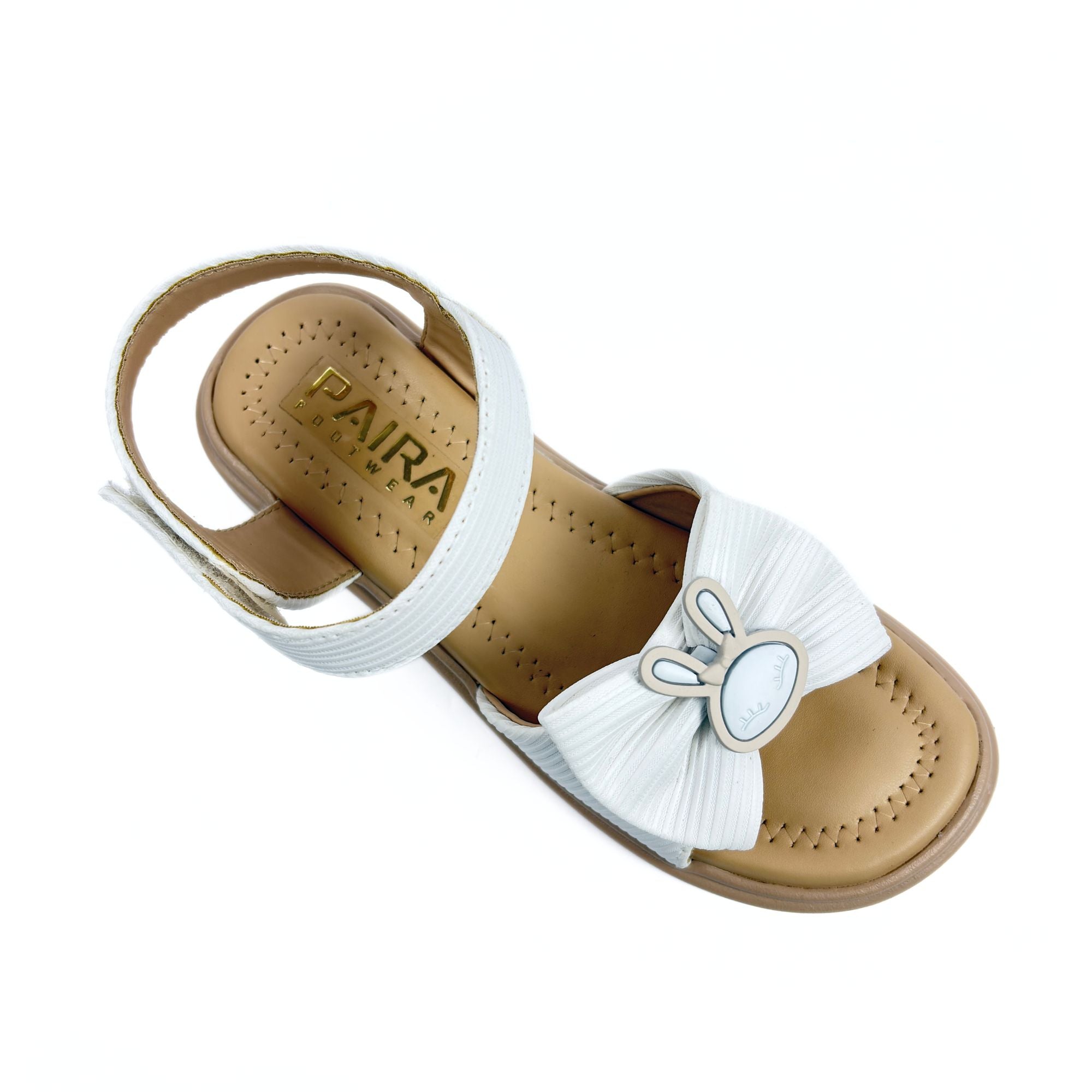 Girls Casual Party Wear Sandals for Kids | Textured Bow Front Strap with Ankle Strap | Comfortable Low Heel | Secure & Cute Fit | Ivory White | Size 13 UK