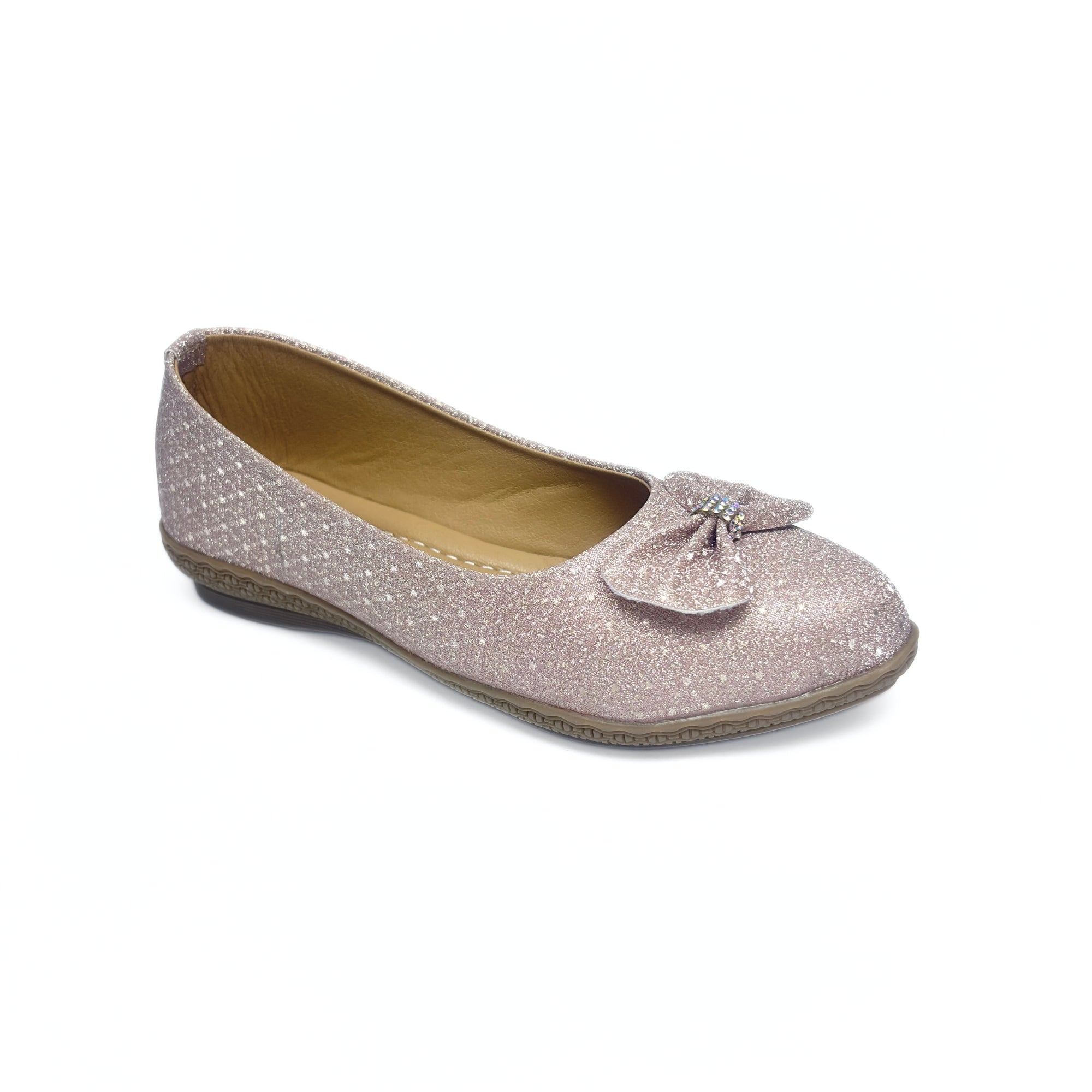 Girls Party Wear Bellies for Kids | Glitter Finish with Bow Detail | Comfortable Flat Sole | Easy Slip-On Fit | Blush Pink Glitter | Size 11 UK