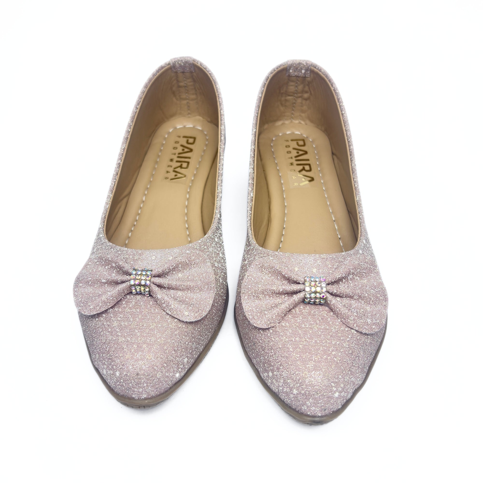 Girls Party Wear Bellies for Kids | Glitter Finish with Bow Detail | Comfortable Flat Sole | Easy Slip-On Fit | Blush Pink Glitter | Size 11 UK
