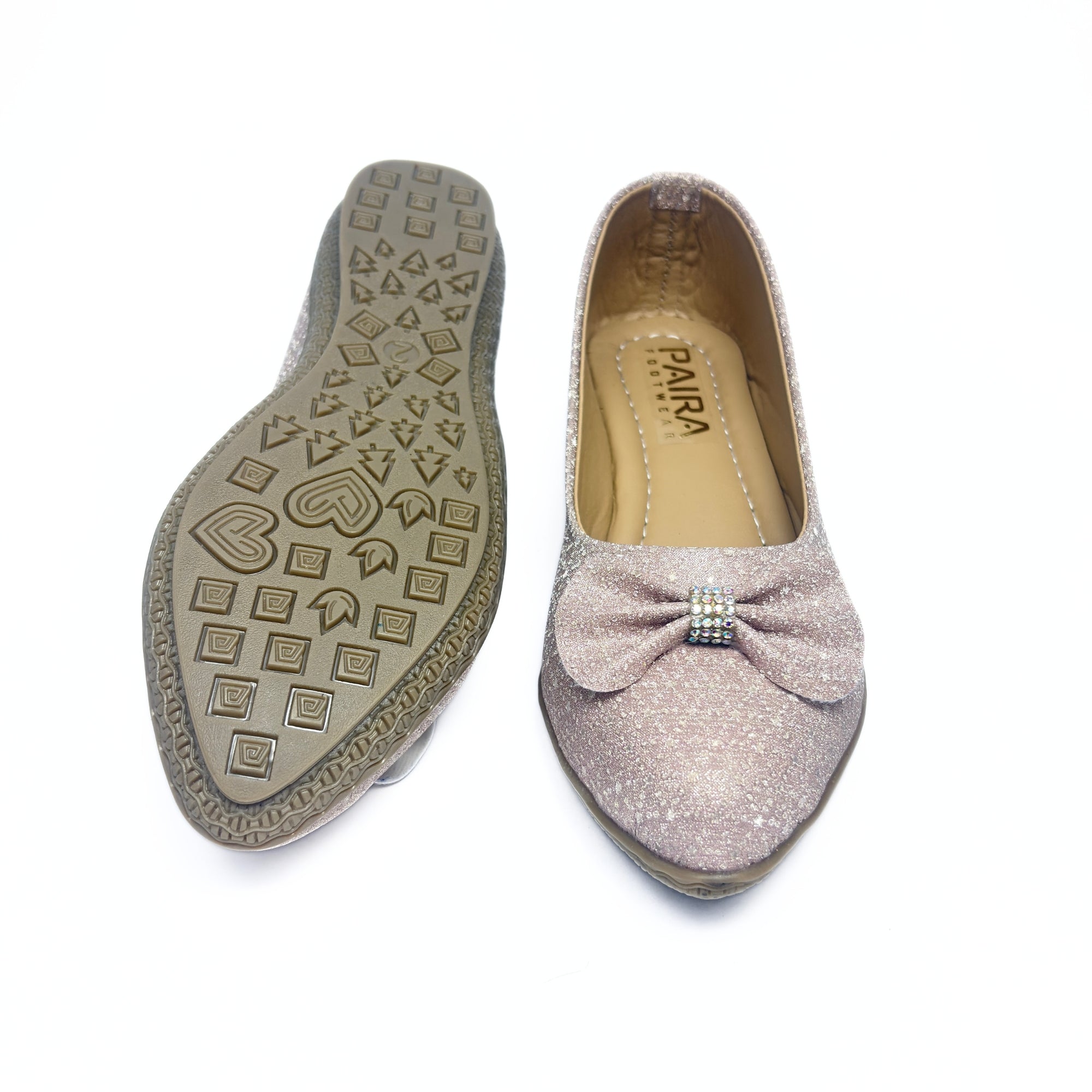 Girls Party Wear Bellies for Kids | Glitter Finish with Bow Detail | Comfortable Flat Sole | Easy Slip-On Fit | Blush Pink Glitter | Size 13 UK