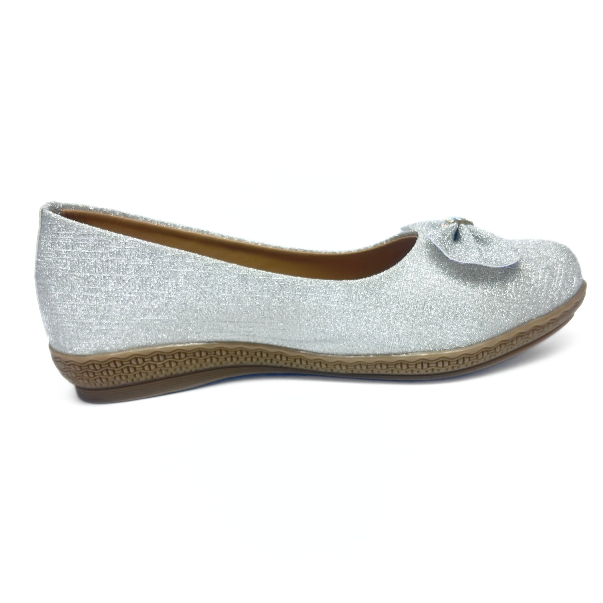 Girls Party Wear Bellies for Kids | Glitter Finish with Bow Detail | Comfortable Flat Sole | Easy Slip-On Fit | Ice Silver | Size 12 UK