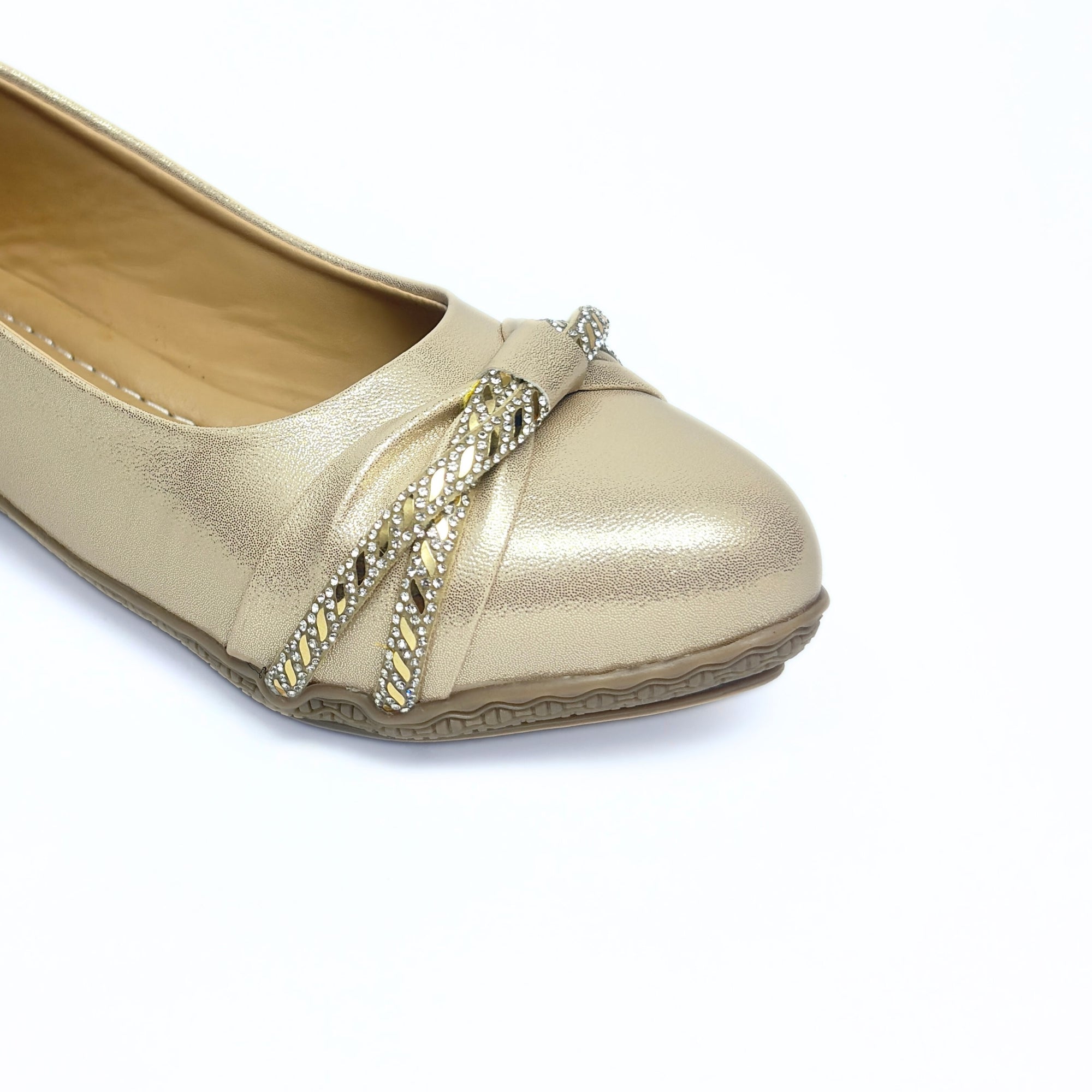 Girls Party Wear Bellies for Kids | Metallic Finish with Embellished Bow Detail | Comfortable Flat Sole | Easy Slip-On Fit | Champagne Gold | Size 5 UK
