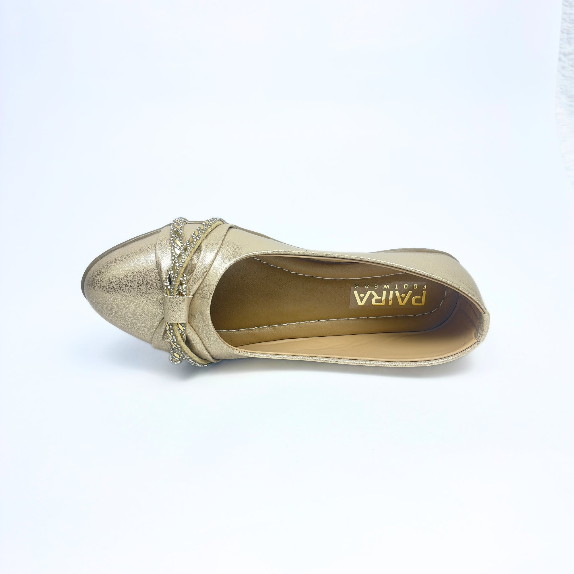 Girls Party Wear Bellies for Kids | Metallic Finish with Embellished Bow Detail | Comfortable Flat Sole | Easy Slip-On Fit | Champagne Gold | Size 1 UK
