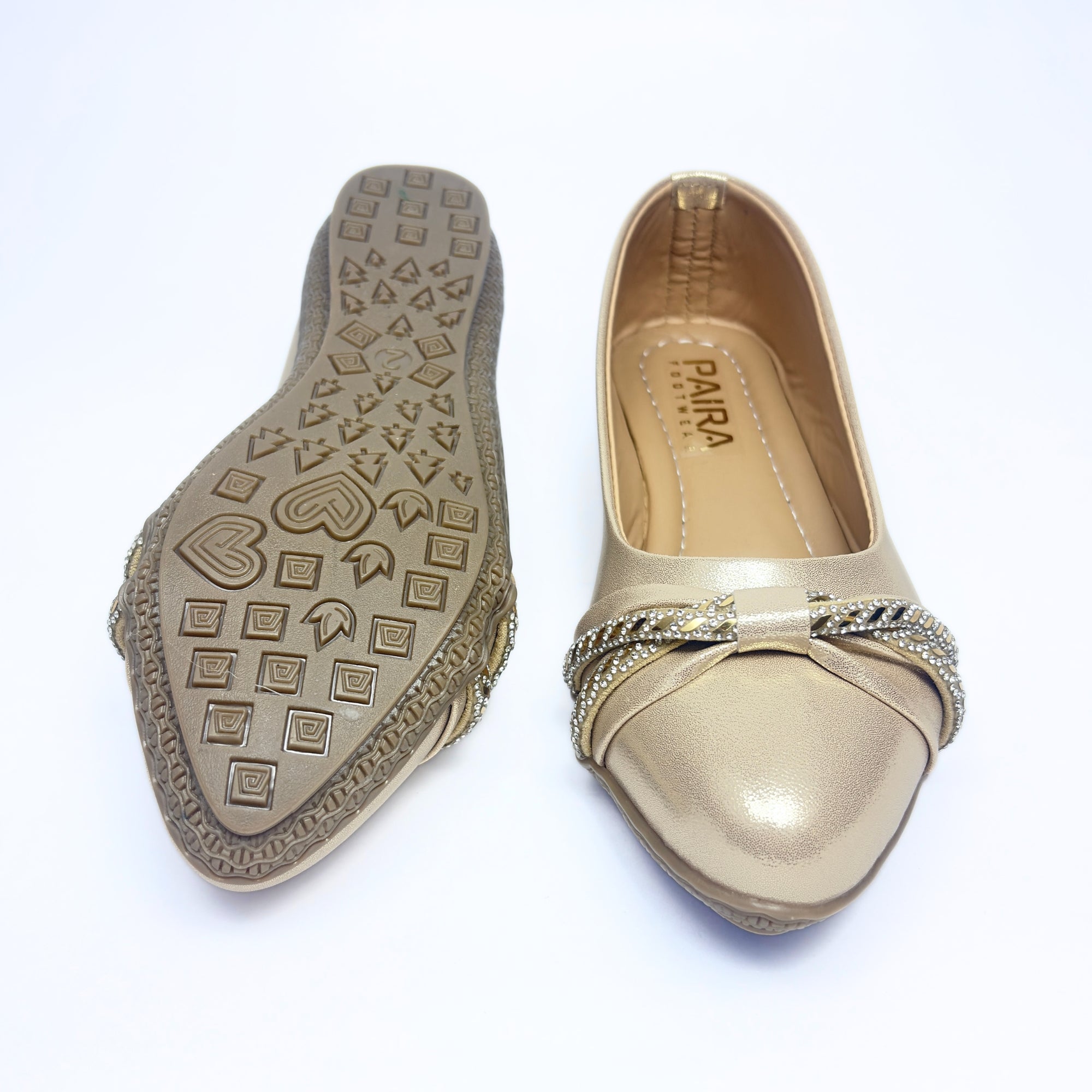 Girls Party Wear Bellies for Kids | Metallic Finish with Embellished Bow Detail | Comfortable Flat Sole | Easy Slip-On Fit | Champagne Gold | Size 5 UK