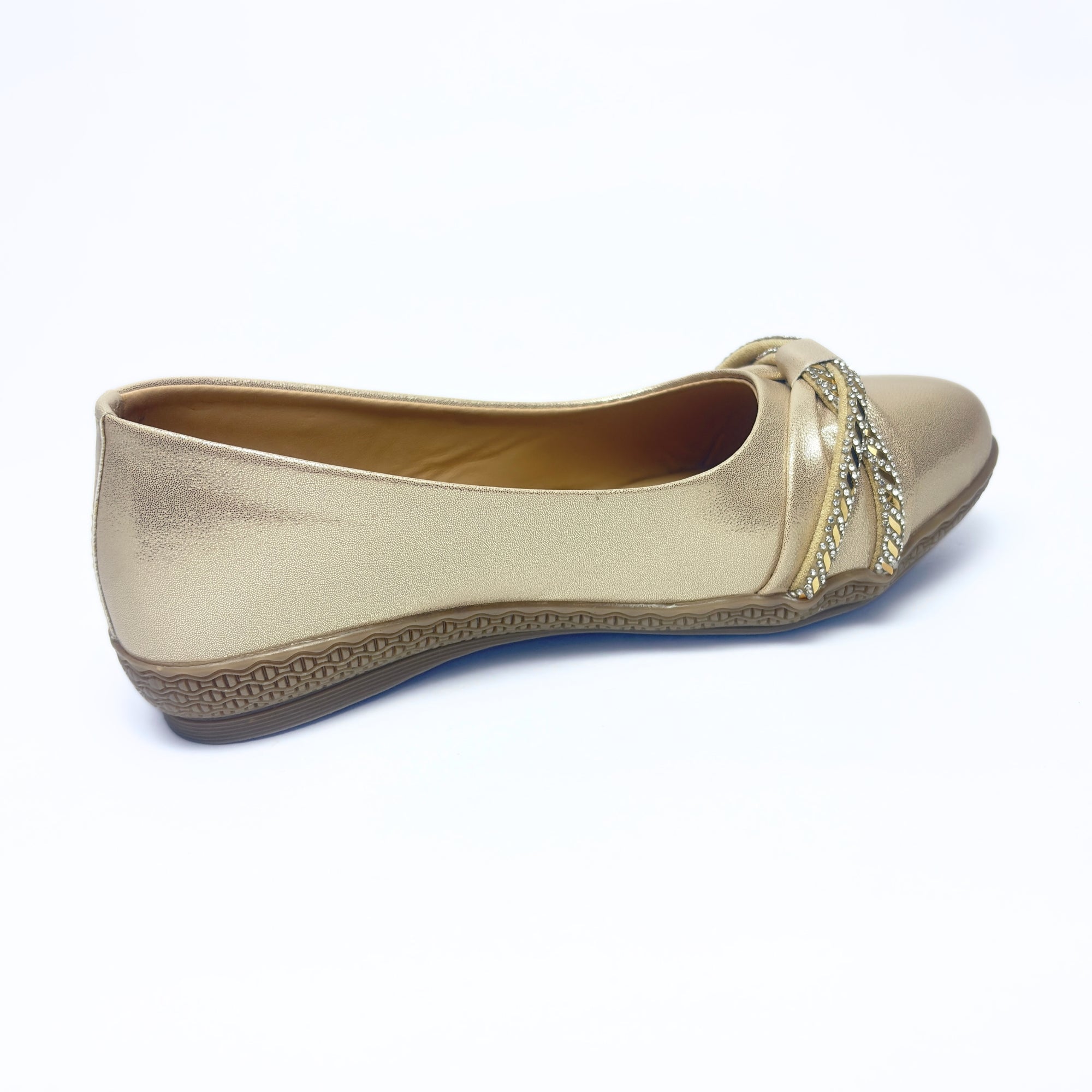 Girls Party Wear Bellies for Kids | Metallic Finish with Embellished Bow Detail | Comfortable Flat Sole | Easy Slip-On Fit | Champagne Gold | Size 5 UK