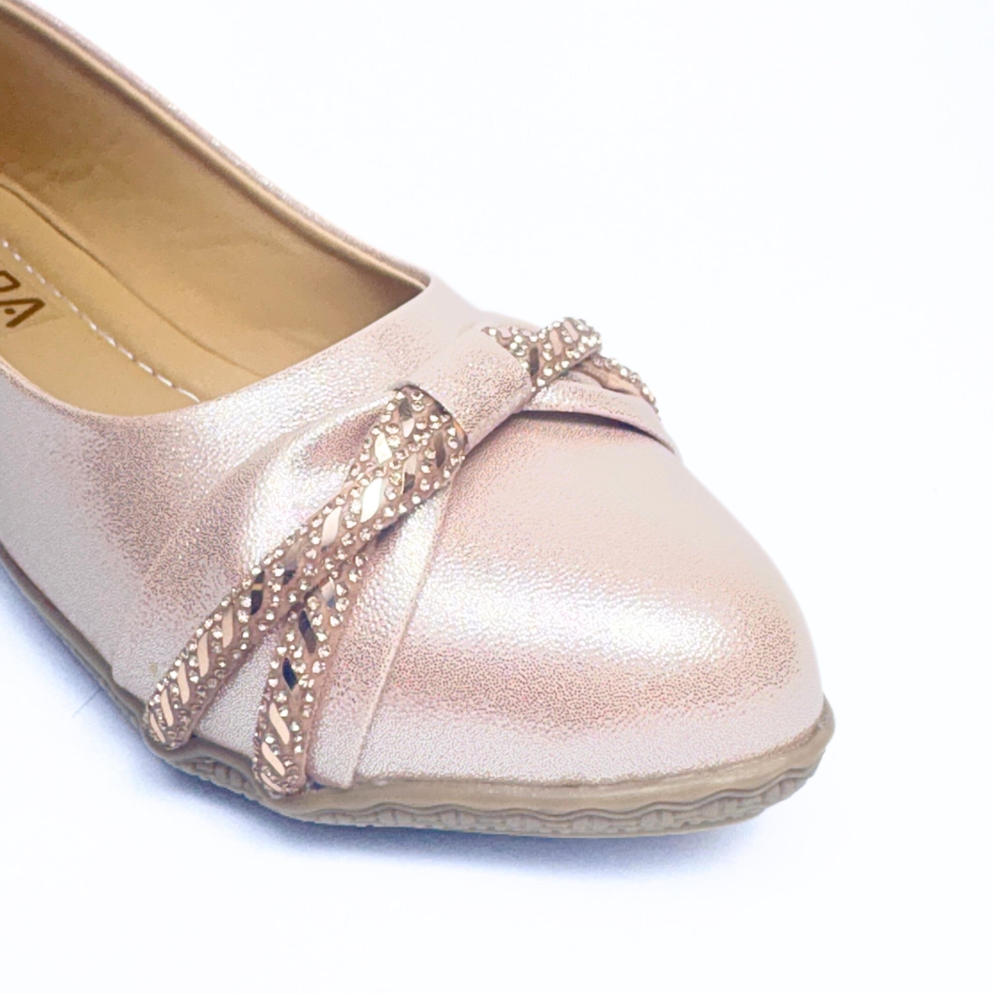 Girls Party Wear Bellies for Kids | Metallic Rose Gold Finish with Embellished Knot Design | Soft Inner Lining | Comfortable Flat Sole | Easy Slip-On | Size 2 UK