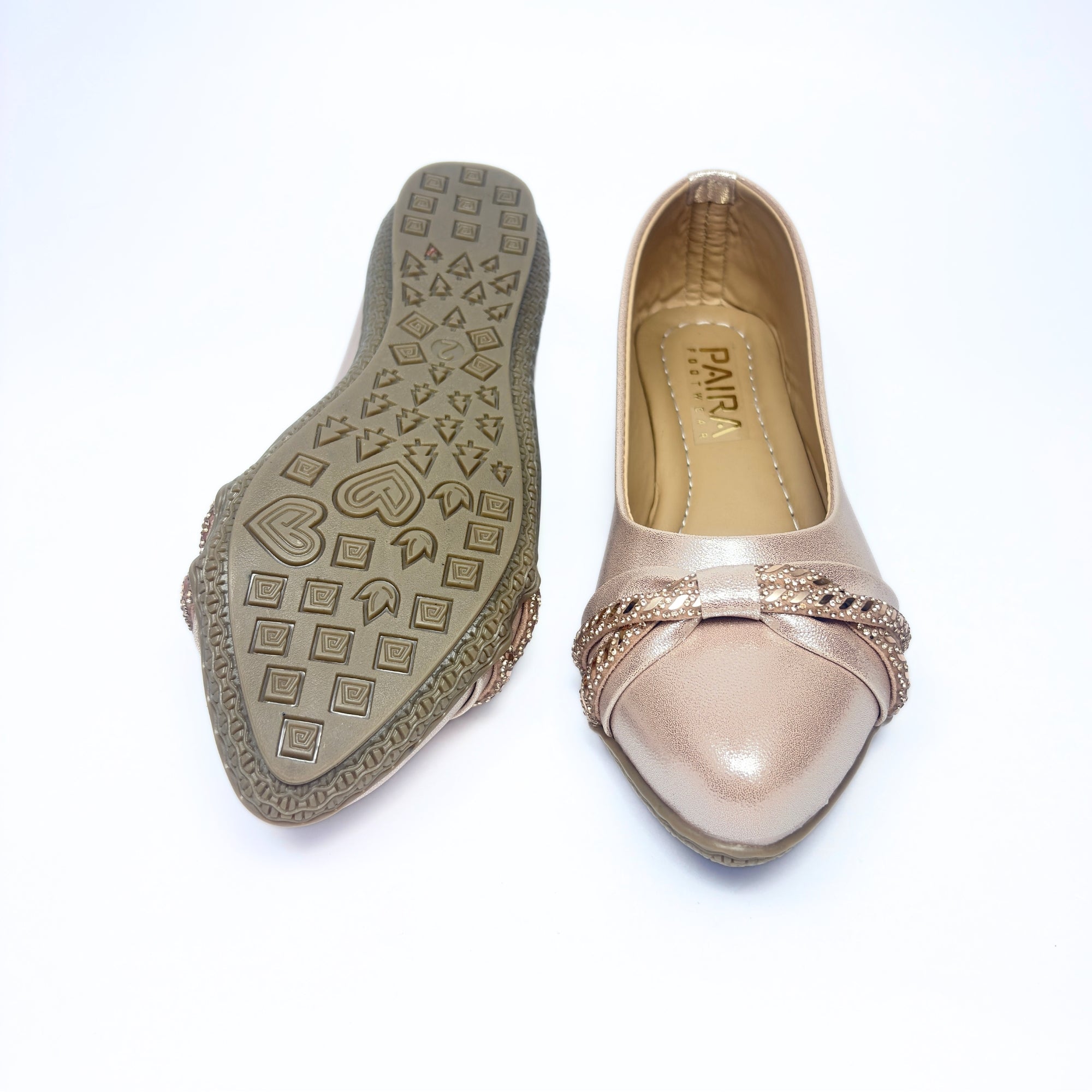 Girls Party Wear Bellies for Kids | Metallic Rose Gold Finish with Embellished Knot Design | Soft Inner Lining | Comfortable Flat Sole | Easy Slip-On | Size 2 UK