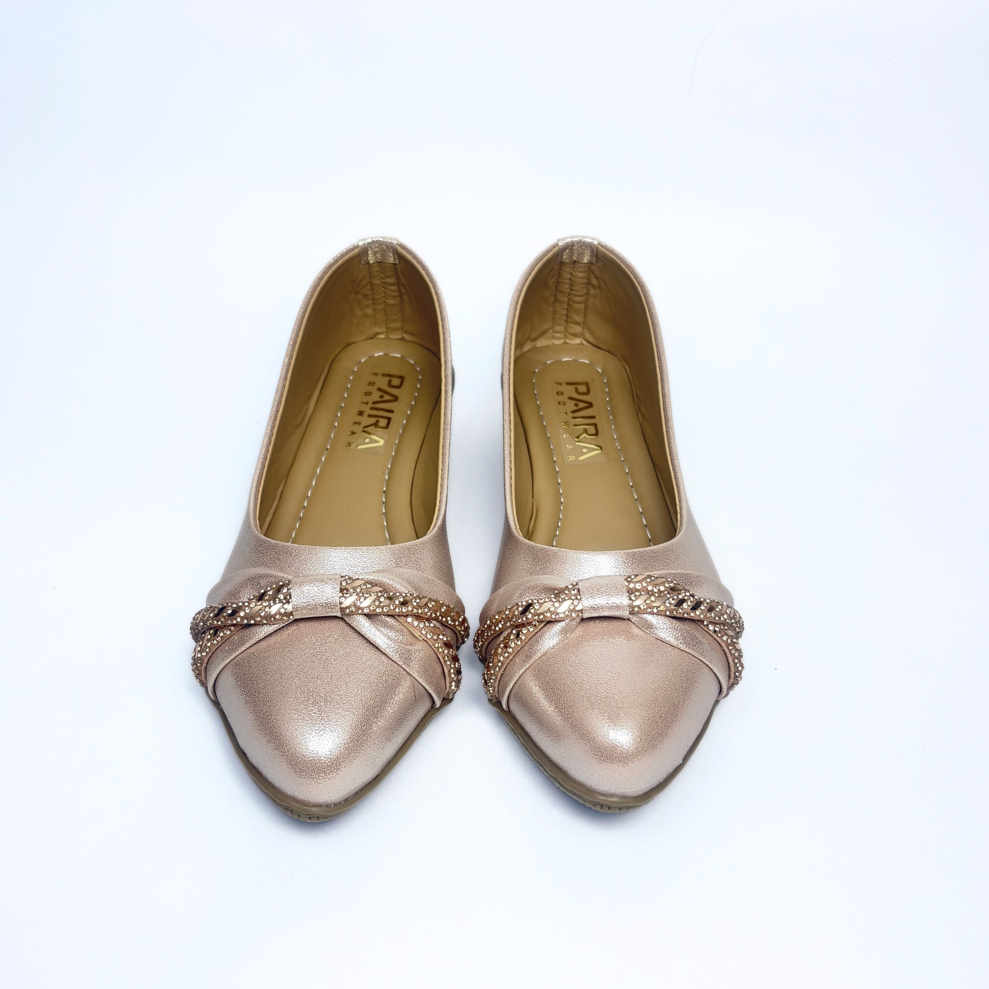 Girls Party Wear Bellies for Kids | Metallic Rose Gold Finish with Embellished Knot Design | Soft Inner Lining | Comfortable Flat Sole | Easy Slip-On | Size 4 UK
