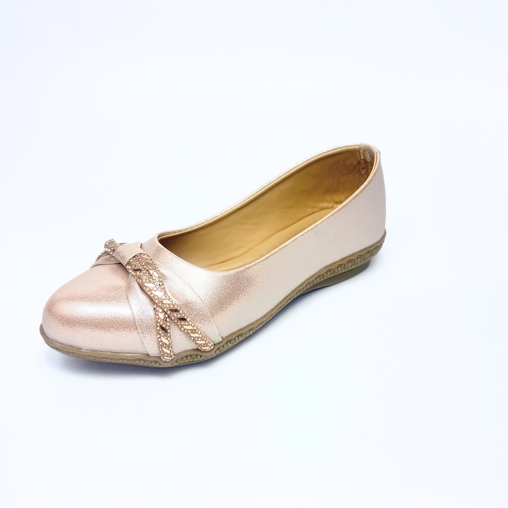 Girls Party Wear Bellies for Kids | Metallic Rose Gold Finish with Embellished Knot Design | Soft Inner Lining | Comfortable Flat Sole | Easy Slip-On | Size 13 UK