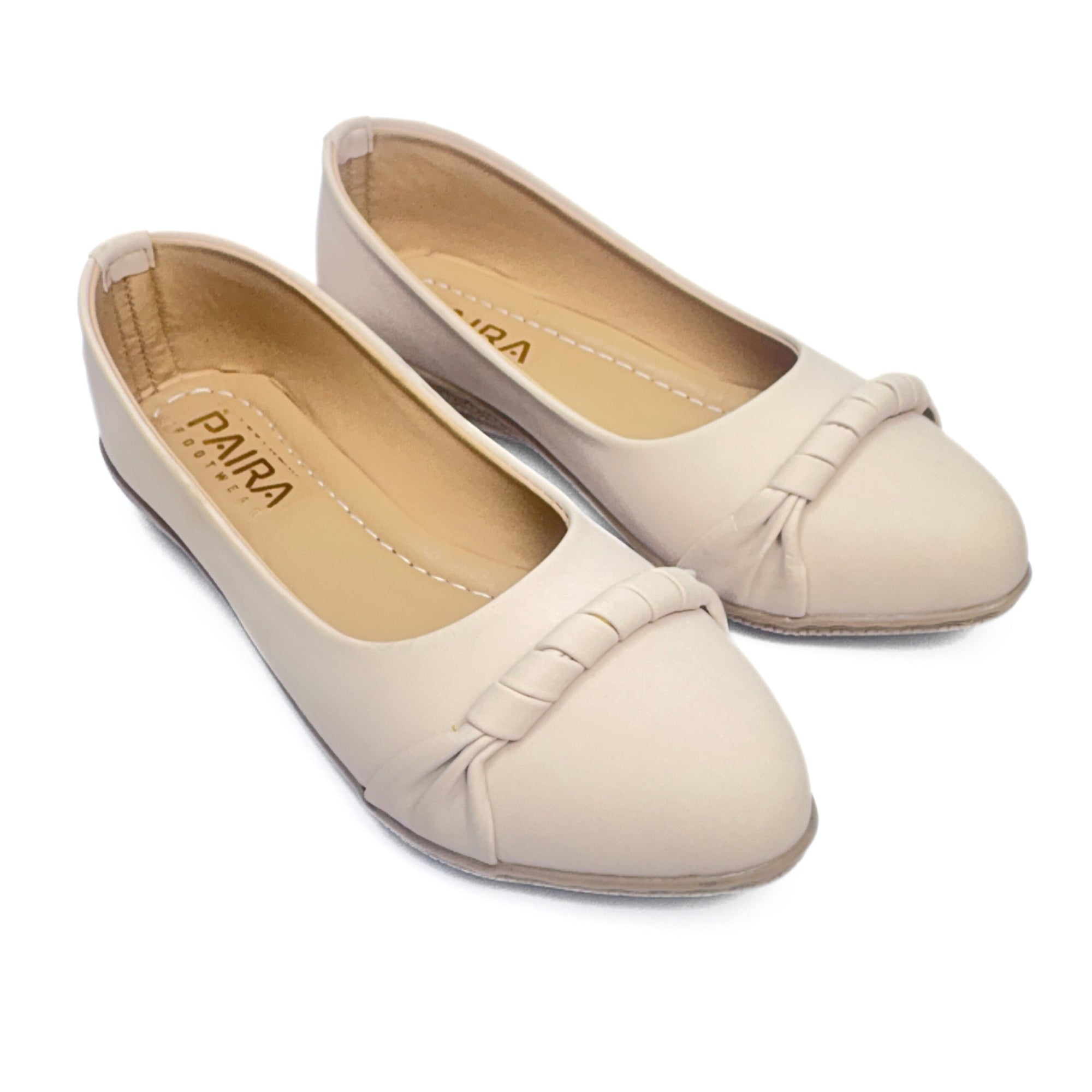 Girls Casual & Party Wear Bellies for Kids | Ivory Cream Pointed Toe Flats with Braided Knot Detail | Soft Cushioned Insole | Comfortable Slip-On Shoes | Size 12 UK