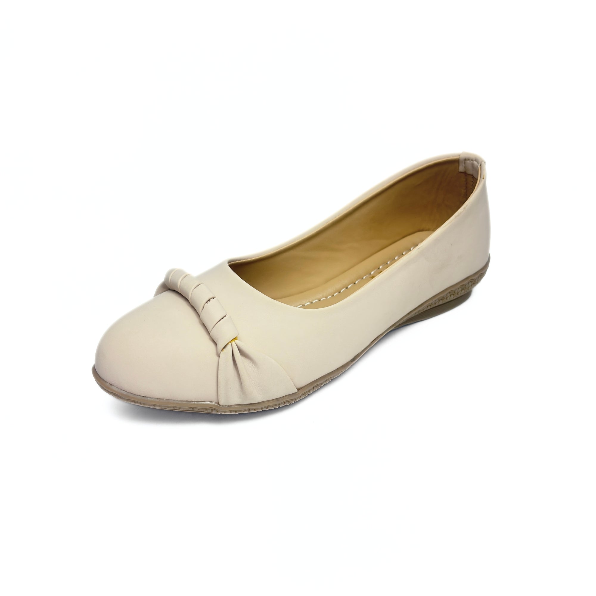 Girls Casual & Party Wear Bellies for Kids | Ivory Cream Pointed Toe Flats with Braided Knot Detail | Soft Cushioned Insole | Comfortable Slip-On Shoes | Size 2 UK