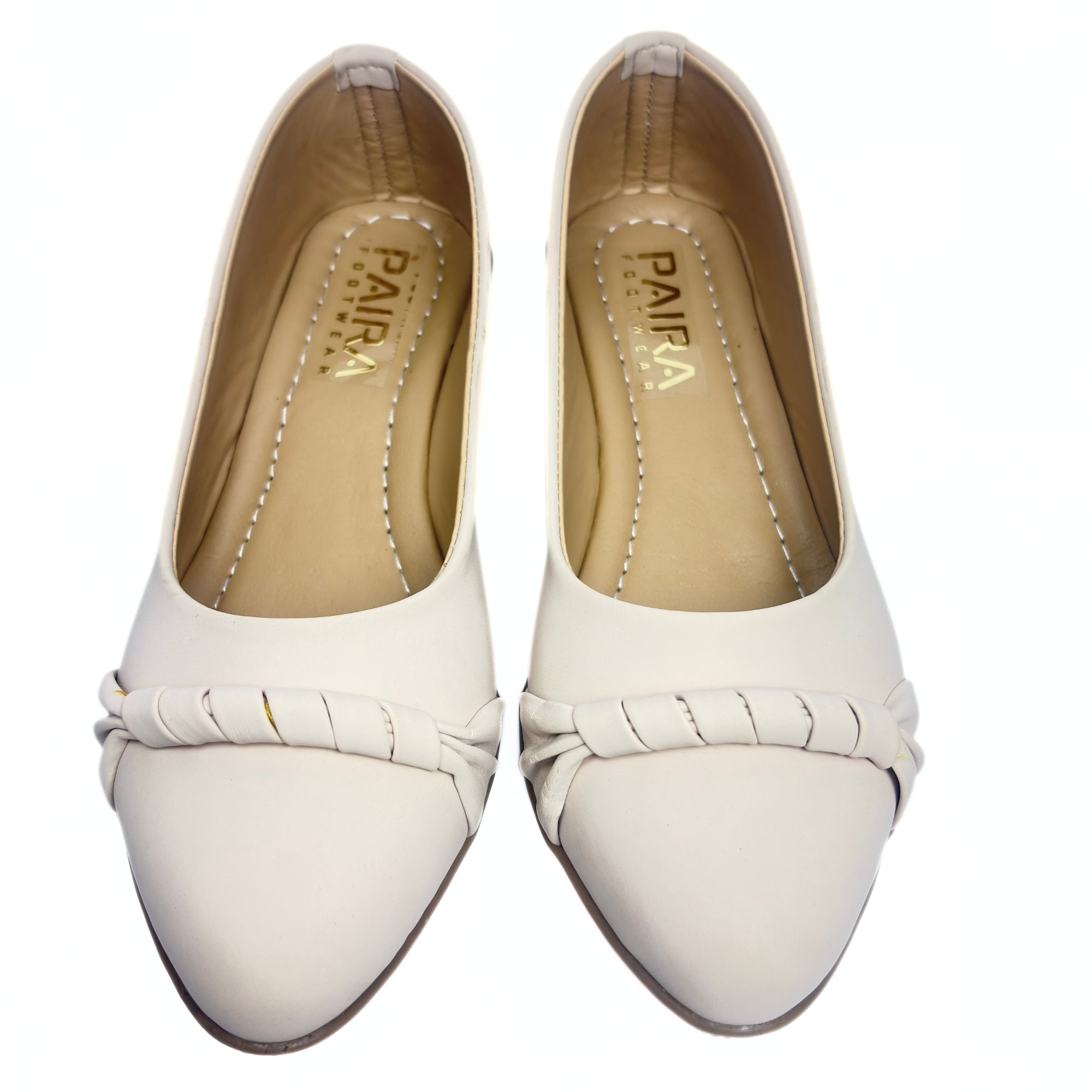 Girls Casual & Party Wear Bellies for Kids | Ivory Cream Pointed Toe Flats with Braided Knot Detail | Soft Cushioned Insole | Comfortable Slip-On Shoes | Size 11 UK