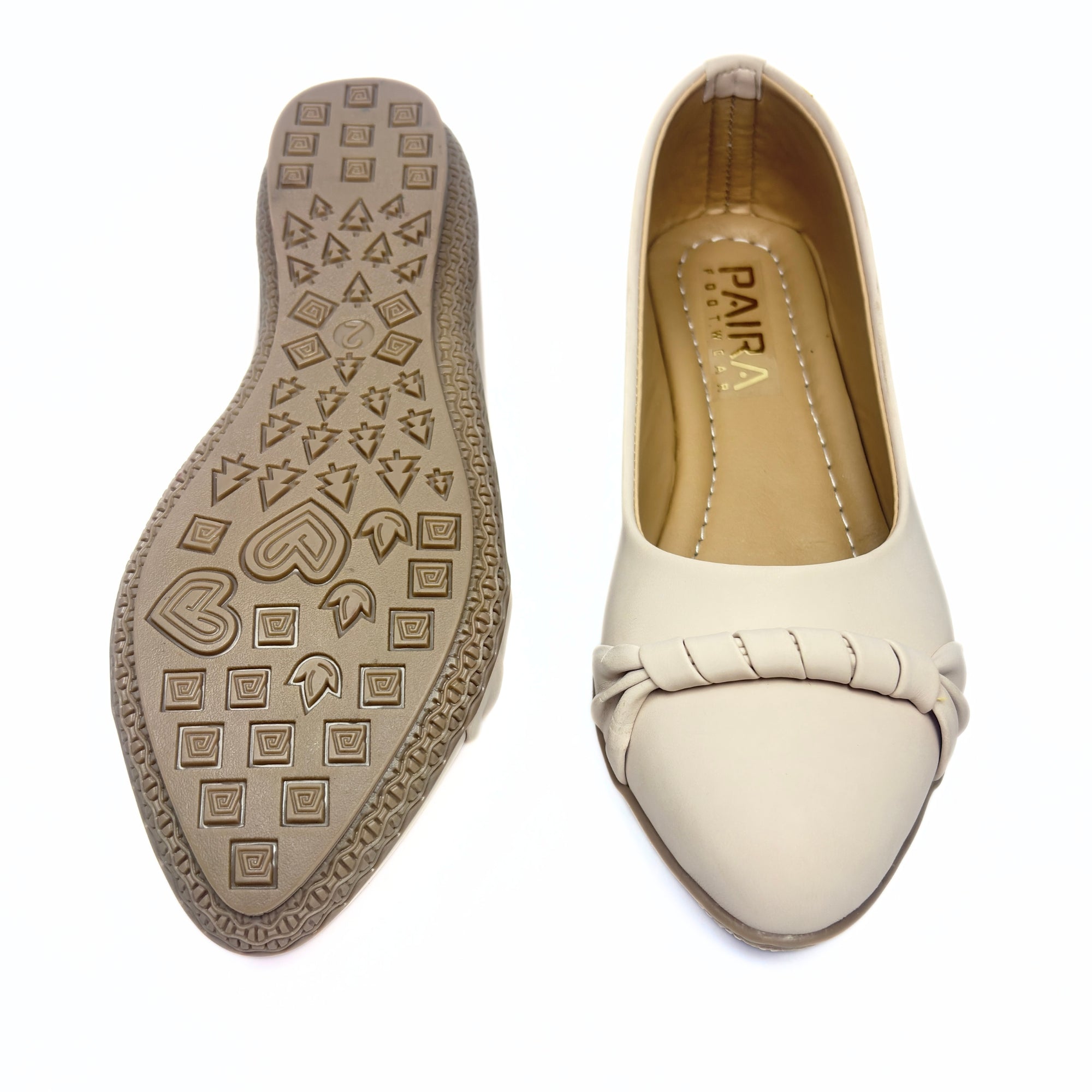 Girls Casual & Party Wear Bellies for Kids | Ivory Cream Pointed Toe Flats with Braided Knot Detail | Soft Cushioned Insole | Comfortable Slip-On Shoes | Size 11 UK